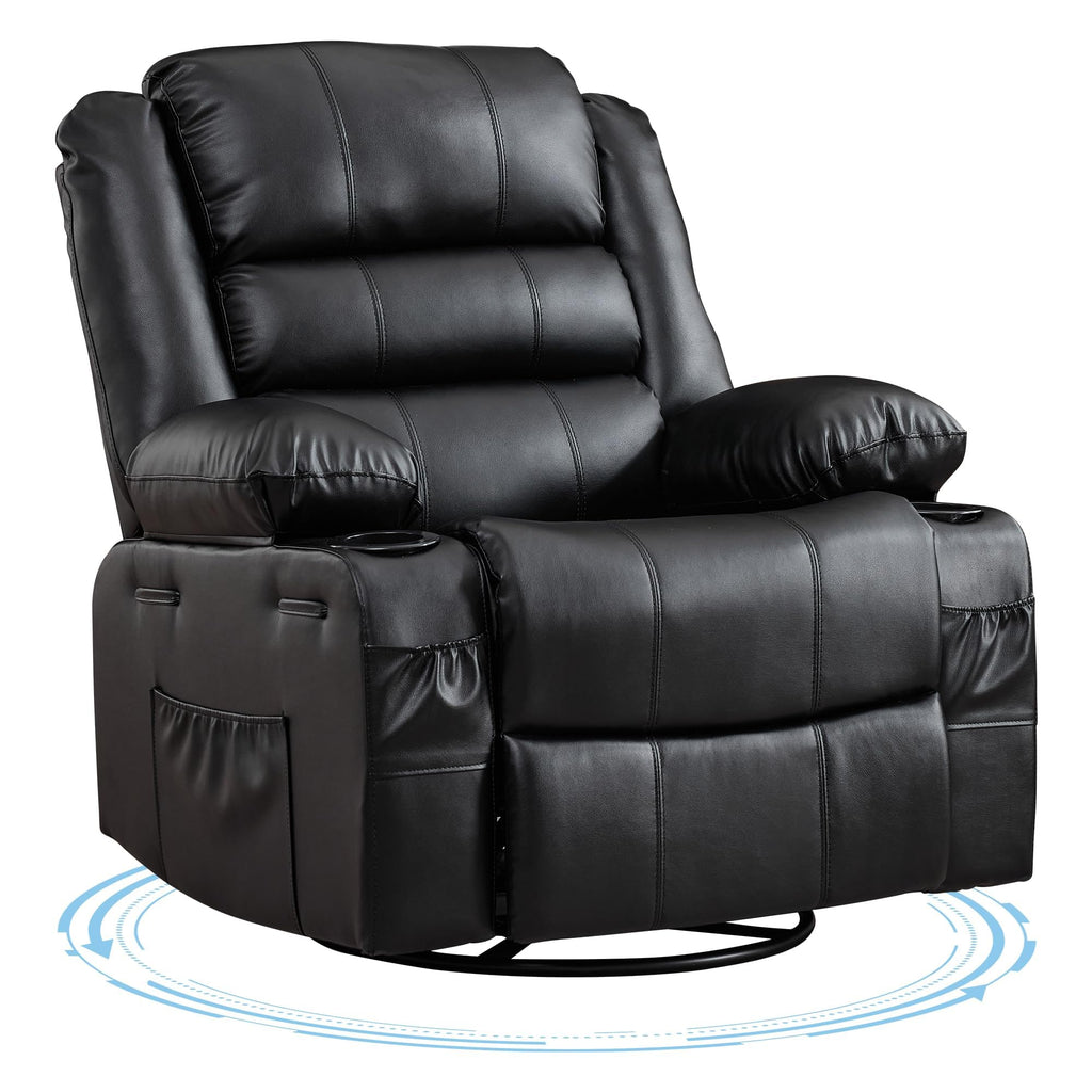 Rocking Recliner Chair for Adults PU Leather Wide Upholstered Glider Recliner with Cup Holder Deep Seat Single Sofa Rocker Chair for Nursery Living Room