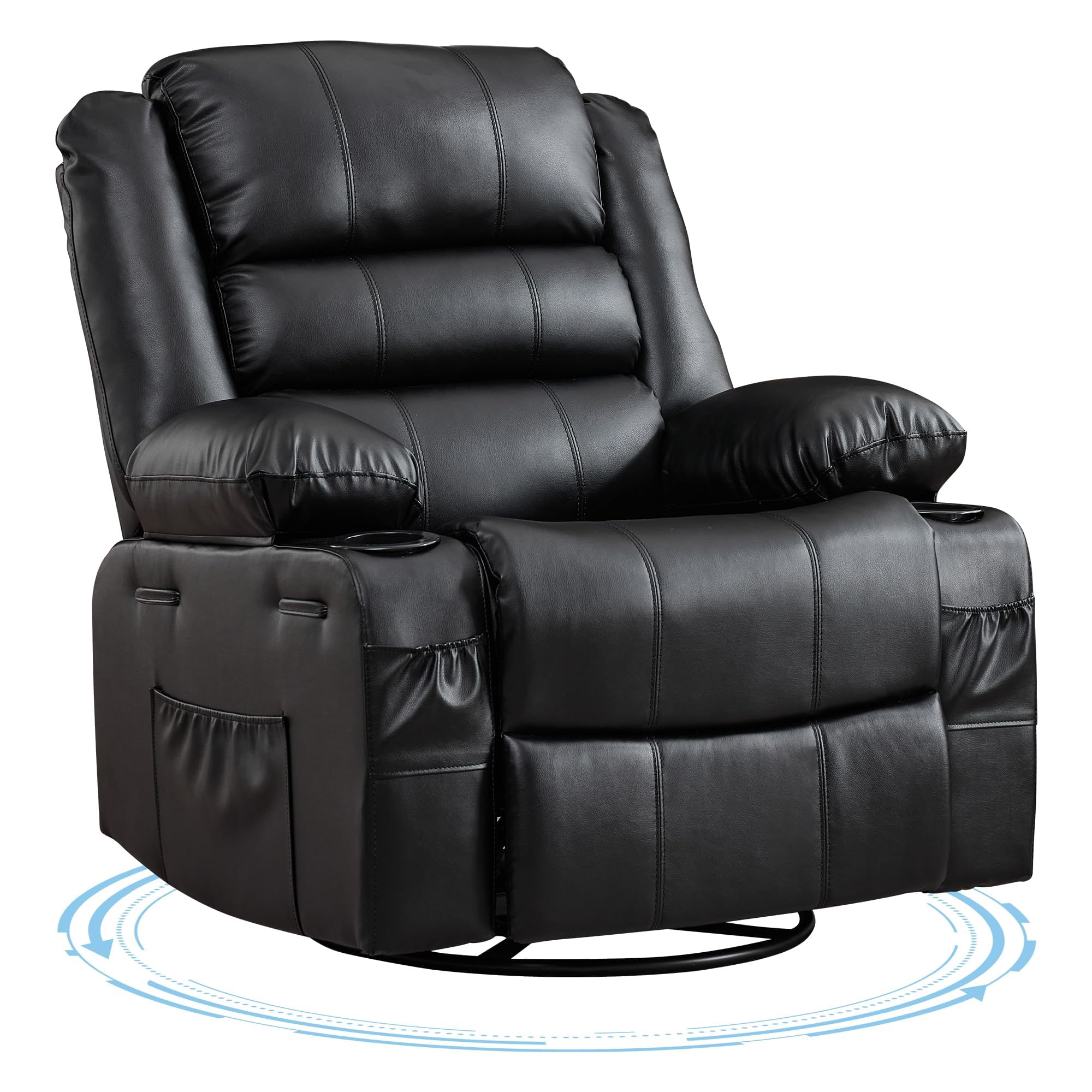 Rocking Recliner Chair for Adults PU Leather Wide Upholstered Glider Recliner with Cup Holder Deep Seat Single Sofa Rocker Chair for Nursery Living Room