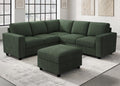 HONBAY Corduroy Sectional Sofa, 80 Inch 6 Seats L Shaped Couch with Ottoman for Living Room, Green