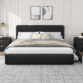 GarveeHome Modern Upholstered Platform Bed Frame with Headboard and Storage Drawers – PU Black Faux Leather, Sturdy Wooden Slat Support, Noise-Free, No Box Spring Needed, Easy Assembly – King Size, PU