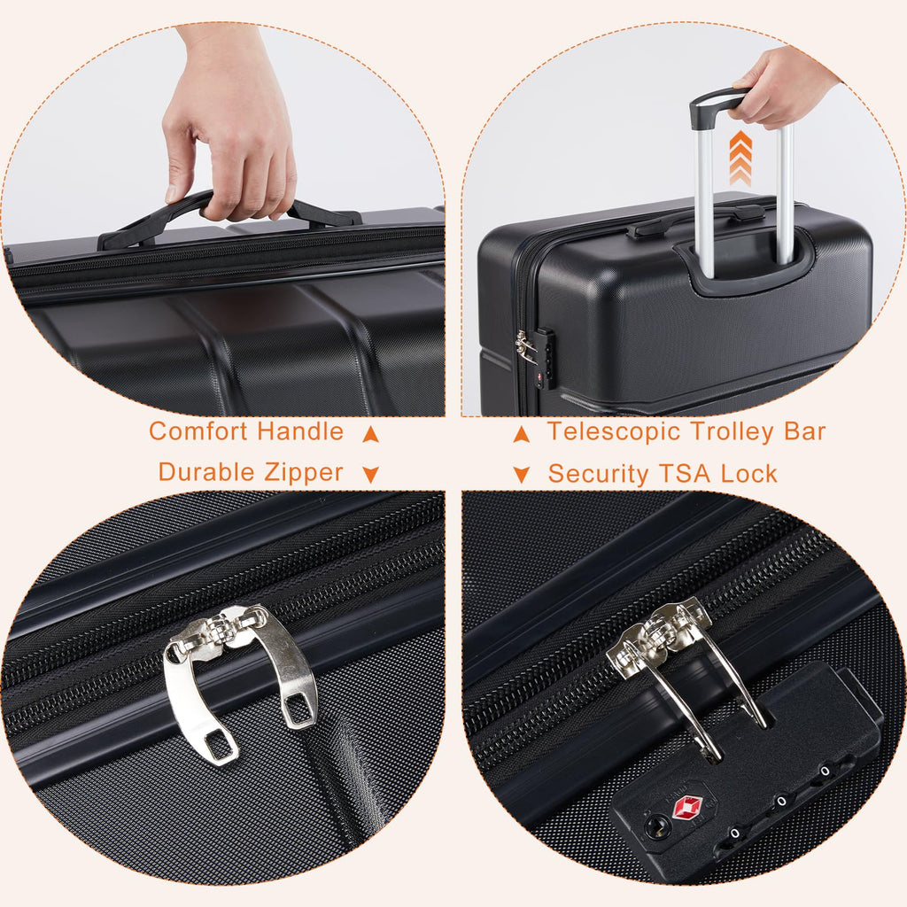 Sweetcrispy 3 Piece Expandable Luggage Set, ABS Hard Shell Rolling Suitcases with Smooth Spinner Wheels and TSA Lock, Lightweight Travel Luggage for Trip, 20/24/28 Inch, Bronze Black