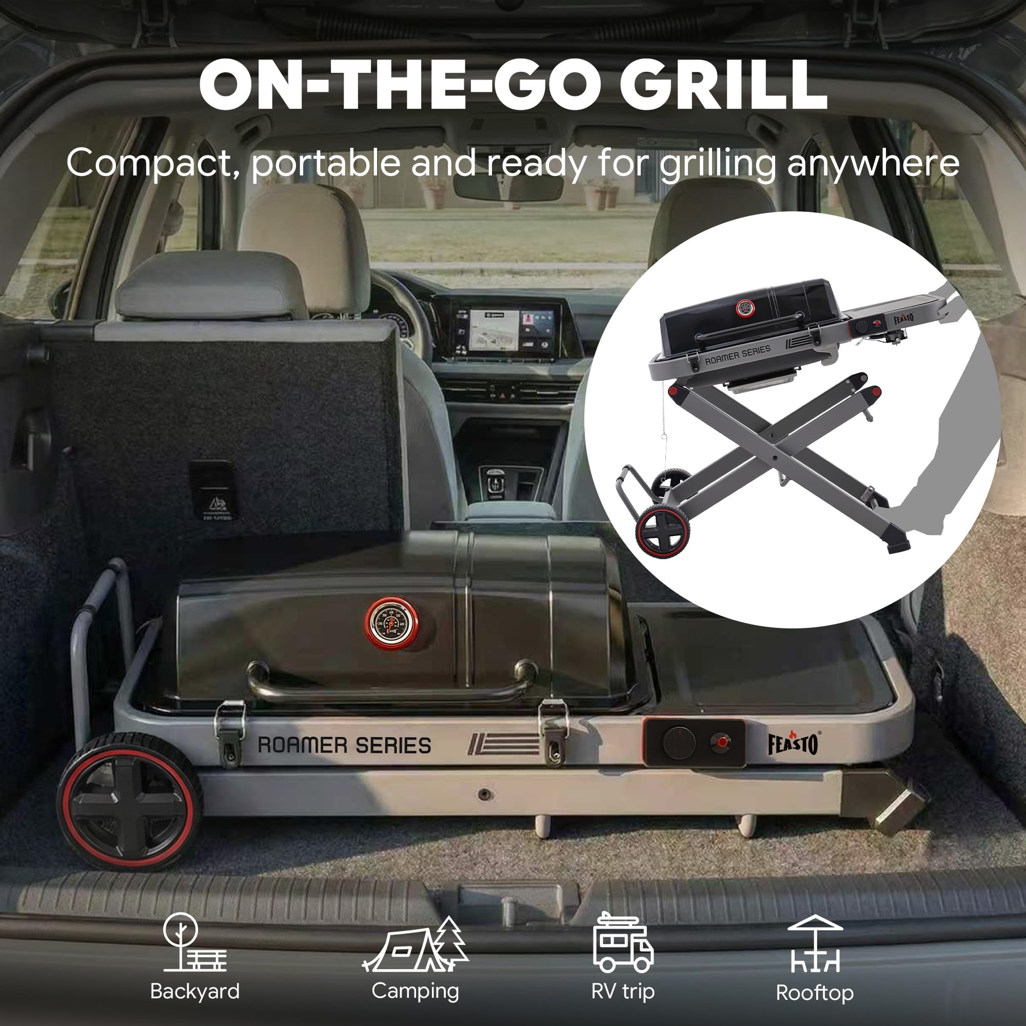 Feasto Propane Gas Grill with Foldable Cart & Heavy-Duty Build, All-Terrain Large Wheels for Easy Moving, BBQ Grill for Outdoor Cooking, Backyard, Camping & Tailgating