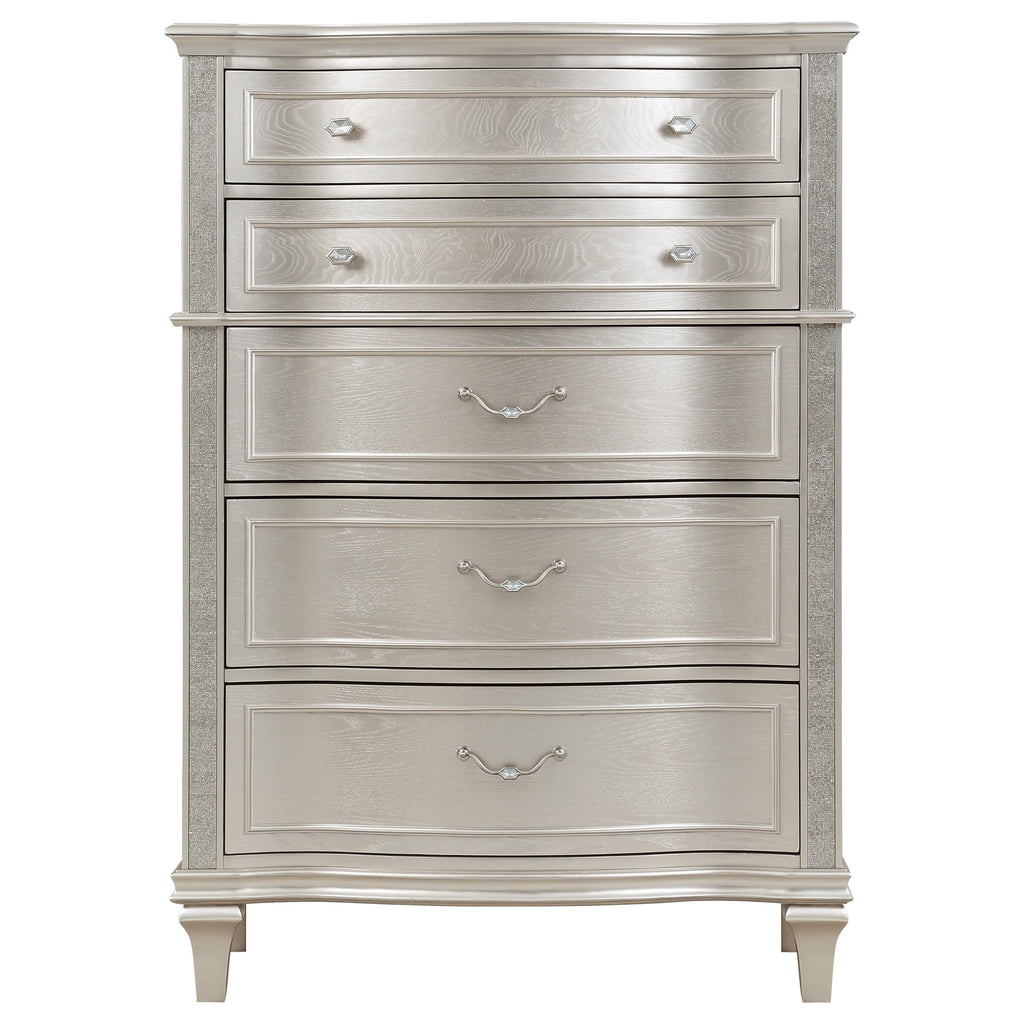 Coaster Home Furnishings - Evangeline - Wood - 6-Drawer Chest with Hexagonal-Shaped Knobs and Felt-Lined Drawer - Bedroom - Modern Classic - Silver Oak - 223395