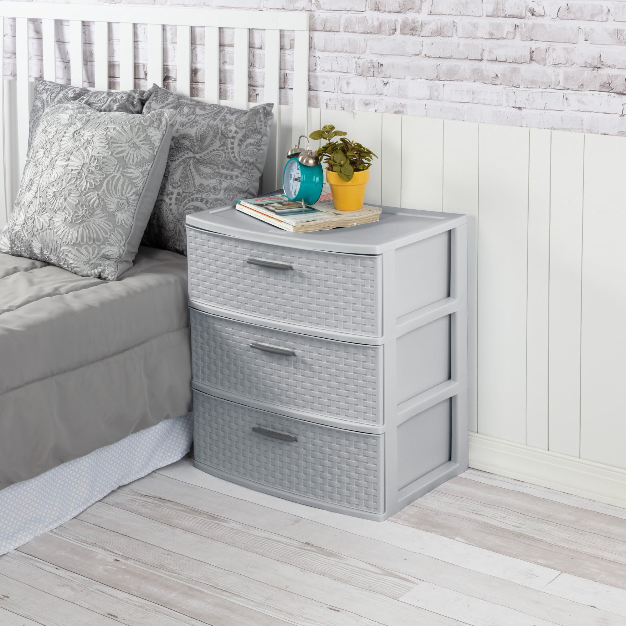 Sterilite 2-Pack 3-Drawer Wide Weave Tower, Storage Closet Organizer, Cement - Plastic Drawers and Containers for Bedroom, Cabinet, Clothes, Dresser, and Kitchen Pantry Organization