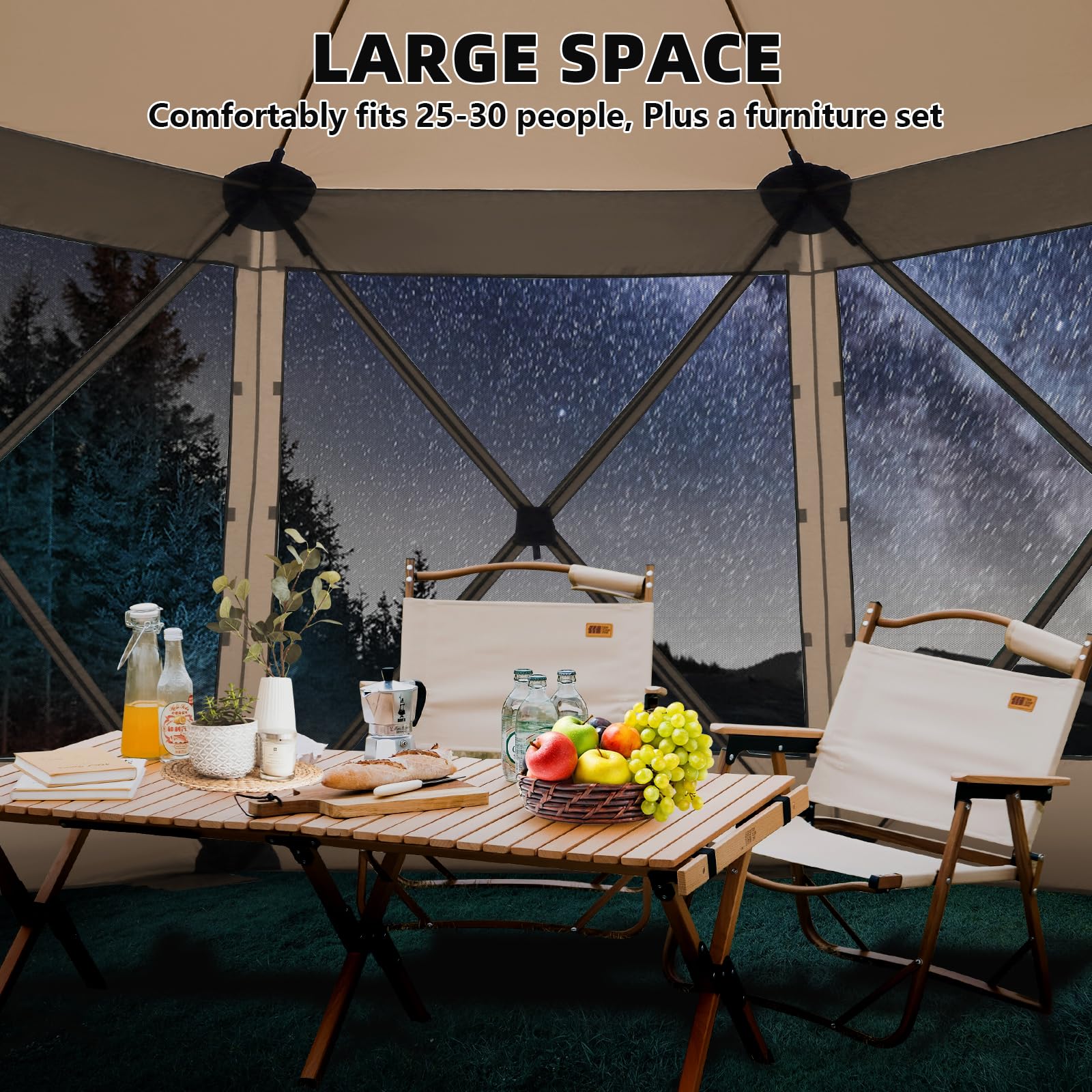 COBIZI 15x15FT Pop Up Gazebo Screen Tent Screen House for Camping, Screen Room with Mosquito Netting, Hub Tent Instant Screened Canopy with Carrying Bag and Ground Stakes, Khaki(Upgraded)