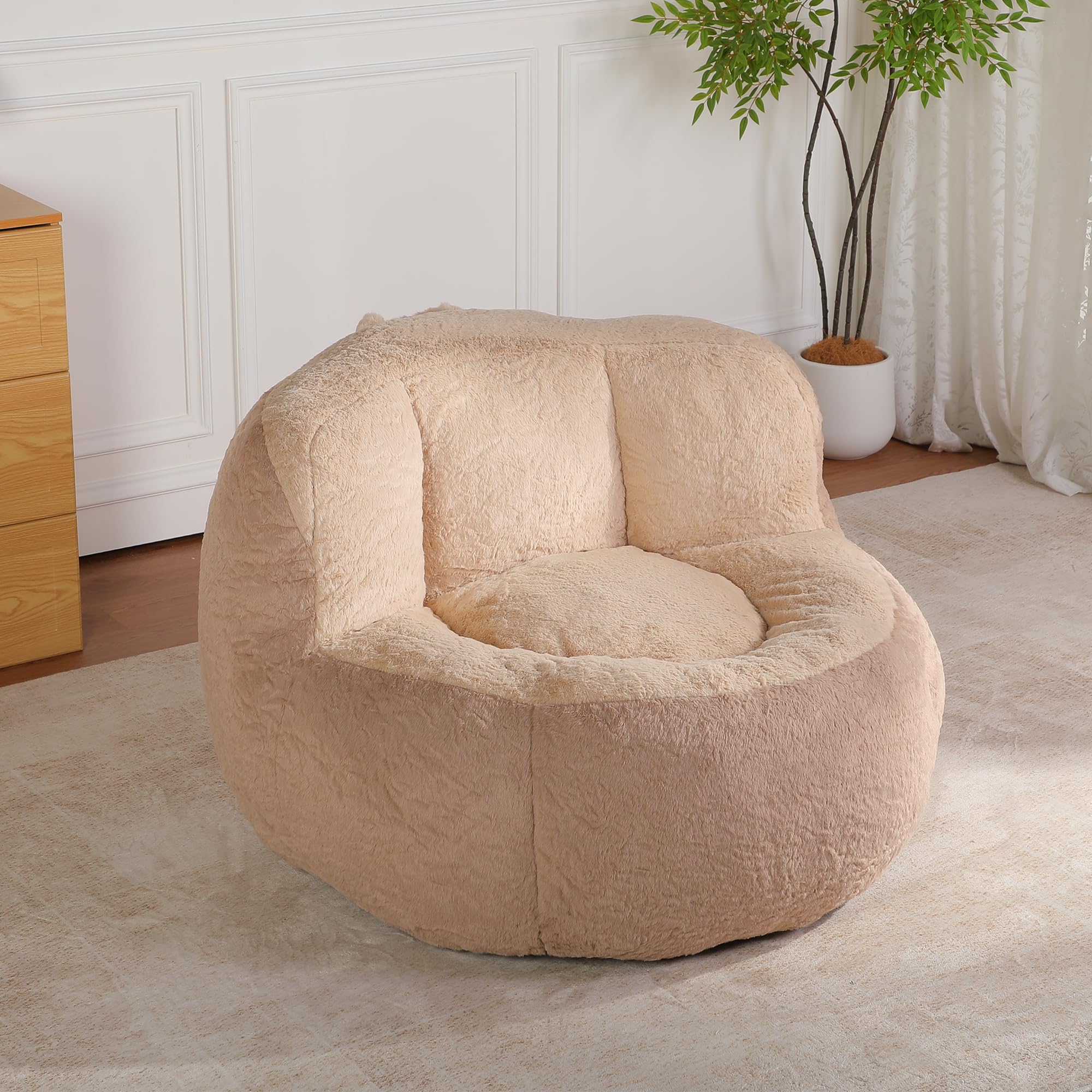 Amacv Oversized Bean Bag Chairs,Multicolor Faux Fur Couch Filled with Shredded Sponge,Large Lounger Sofa for Living Room,No Assembly Required,Brown+Camel