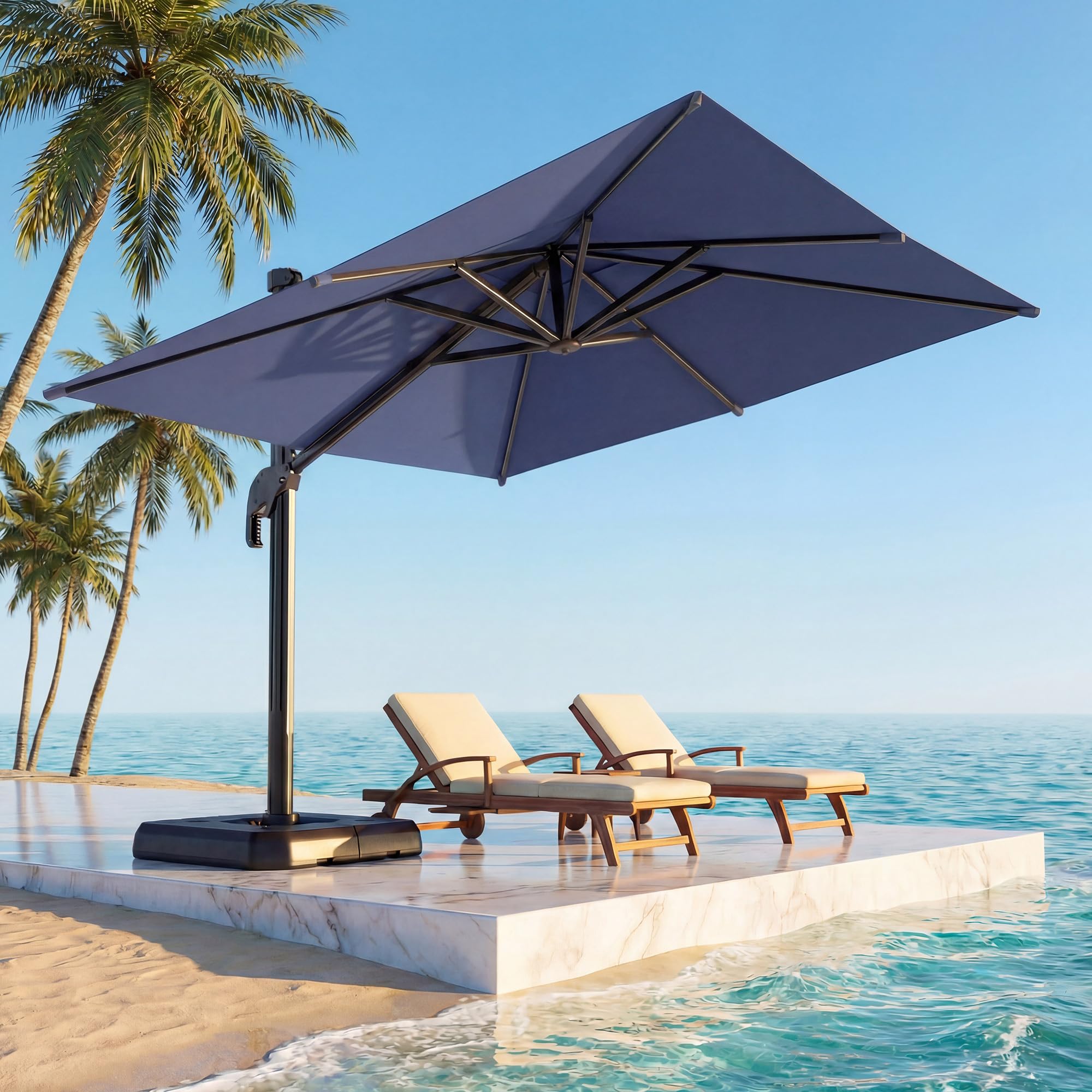EO Living 11 Feet Patio Umbrella Outdoor Cantilever Square Umbrella Heavy Duty Aluminum Offset Umbrella with 360-degree Rotation for Garden Deck Pool Patio（Squre Blue）