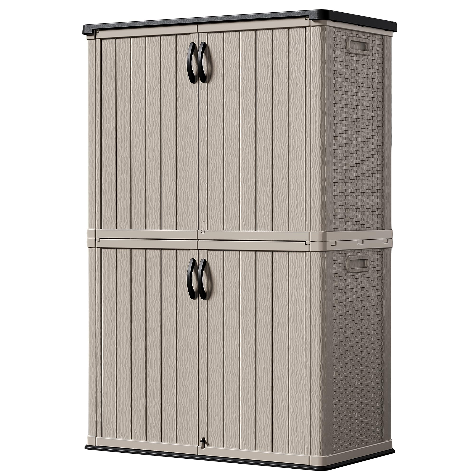 Devoko Outdoor Storage Cabinet 50 Cu Ft with Lockable Doors, Vertical Storage Shed Waterproof Patio Tools Storage Box for Sofa Cushions, Gardening Tools and Accessories (Beige)