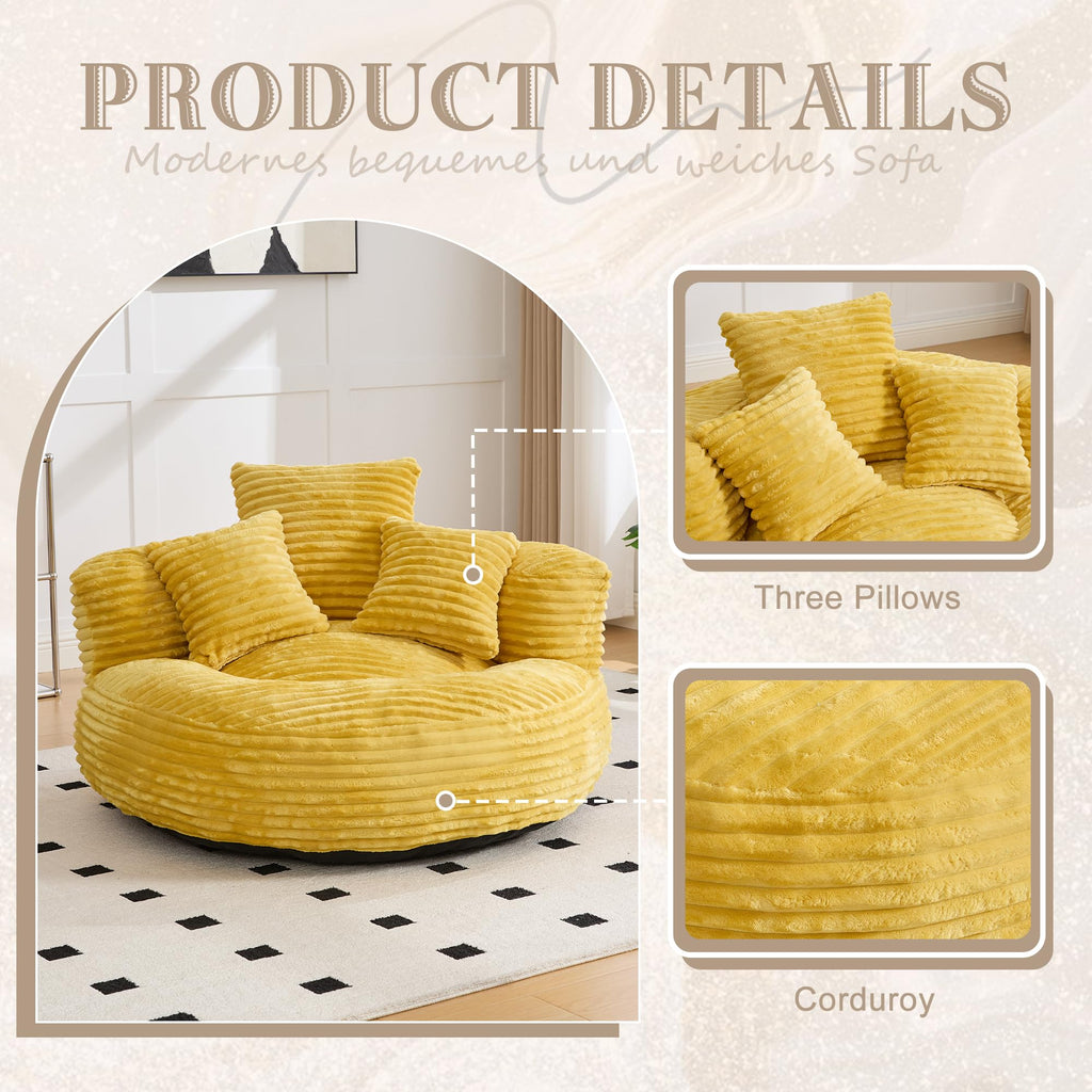KEIKI Oversized Bean Bag Sofa Chair with Armrests & Pillows, Corduroy Beanbag Chair for Adults & Teens, Memory Foam Lazy Sofa No Assembly, Cozy Dorm Room & Apartment Furniture