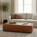 Christopher Knight Home Terra Faux Leather Upholstered Ottoman Bench, Wooden Sofa Foot Stools, PU Rectangular Pouf Coffee Table, Living Room Sofa Extra Seat, Tan Brown