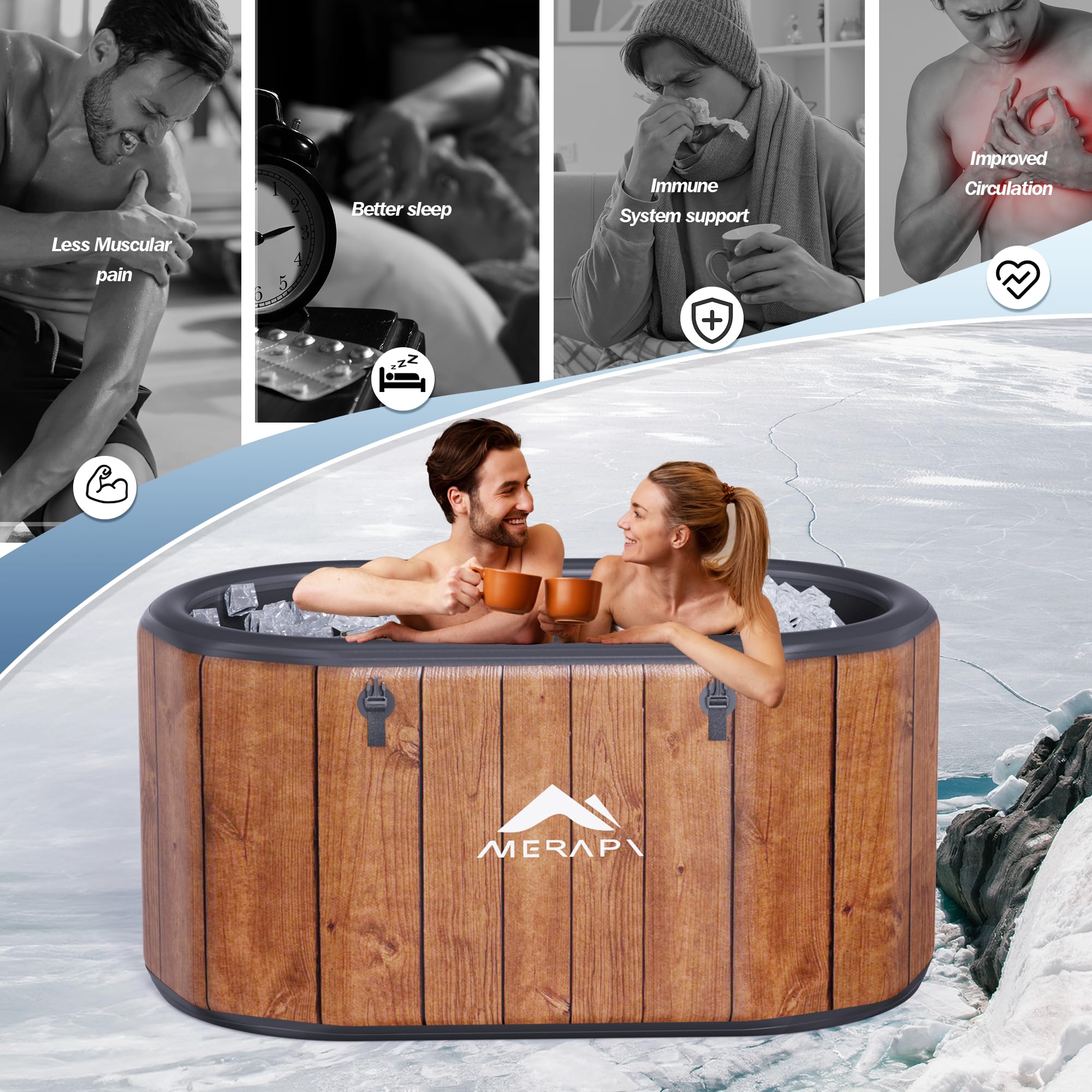 MERAPI XL 170 Gal Cold Plunge Tub with Cushion, Upgraded Ice Bath Tub for Athletes - Water Chiller Compatible - Inflatable Ice Bath at Home Recovery