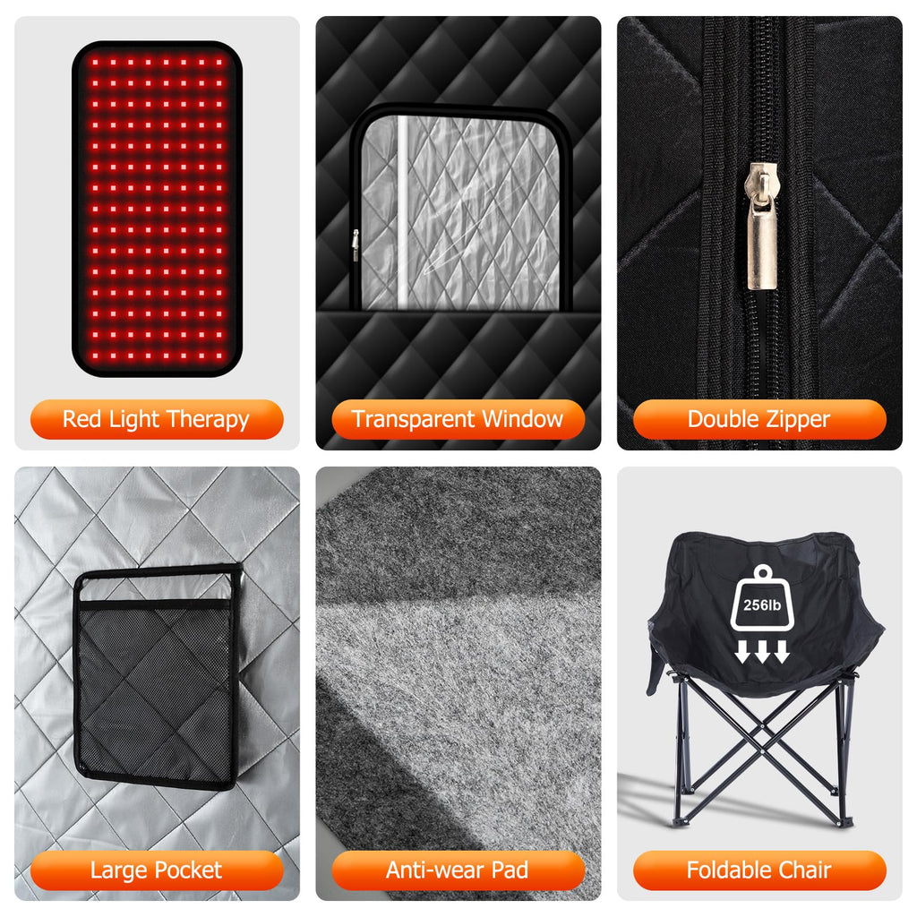 amocane Portable Infrared Sauna with 600nm Red Light, Personal Sauna Spa with Remote Control and Large Foldable Chair, Full Size Dry Heated Home Saunas Tent for Detoxation & Relaxation
