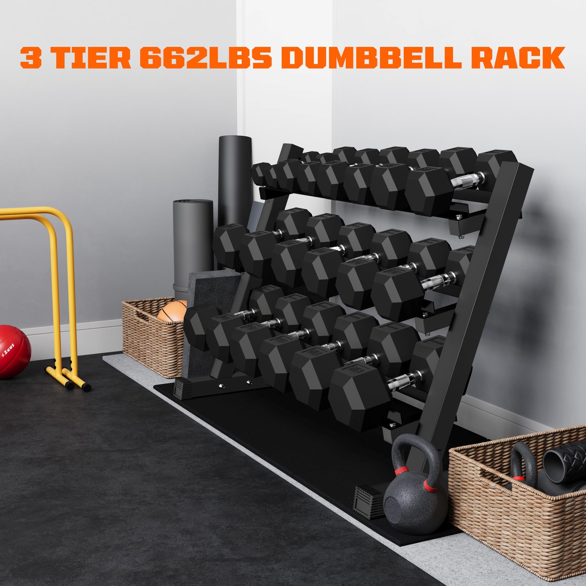 GOIMU Dumbbell Sets with Rack, Rubber Hex Dumbbells, 220/280/360/450/550LBS, Hand Weights with Chrome Handle for Strength Training(550LBS with Rack)