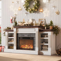 GarveeLife 71 Inch Electric Fireplace with Mantel, Fireplace TV Stand for TVs Up to 80 Inch, Modern Entertainment Center with Storage, Stacked Stone Surround with Remote Control 3D Flame, White