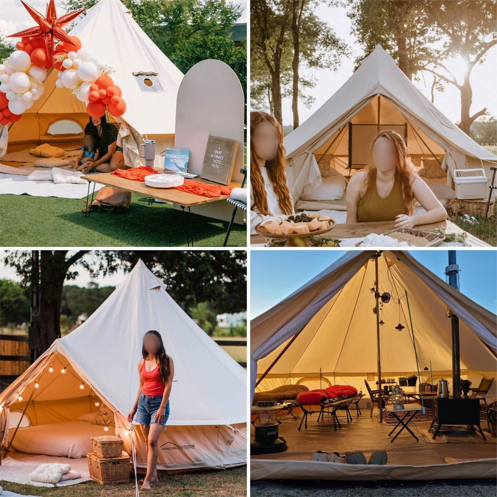 DANCHEL OUTDOOR B5PRO 4 Season Canvas Tent with Stove Jack Camping, Waterproof Bell Tent with AC Port Yurt All Year Living, Luxury Glamping for 6 Person Hunting Party,16.4ft/5m