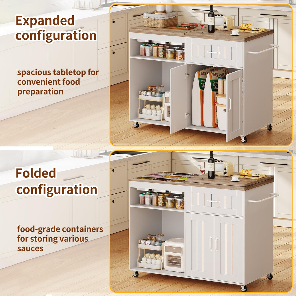 Zethvax 47.2" Foldable Charcuterie Cart with Stainless Steel Food Pans, Dessert Cart with Drawer & Storage Cabinet,Mobile Salad Bar Buffet Station for Home & Party (47.2")
