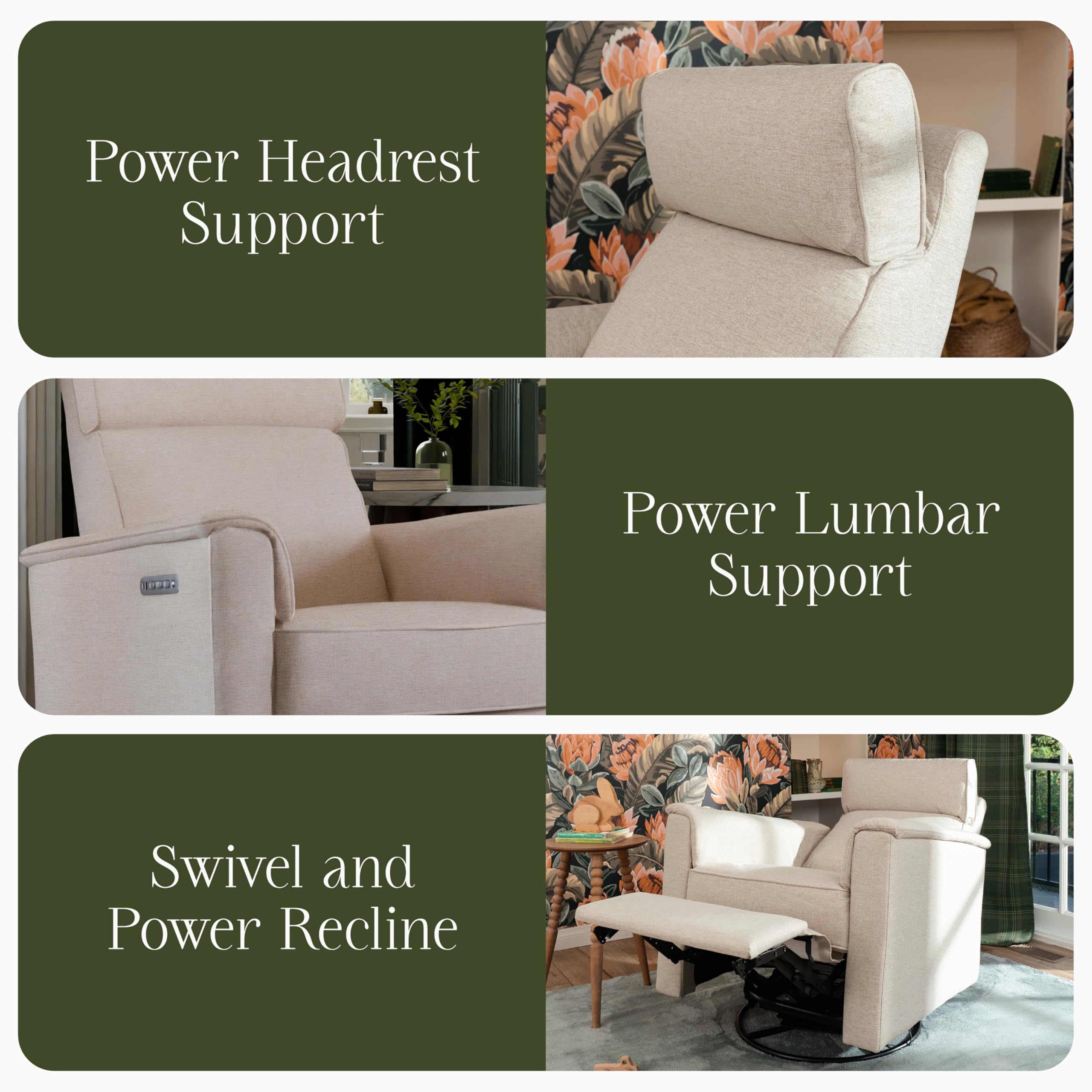 Namesake Willa Pro Power Recliner and Swivel Glider in Performance Beach Eco-Weave, Built-in USB Charging Port, Adjustable Headrest and Lumbar Support | Greenguard Gold and CertiPUR-US® Certified
