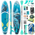 TIDETREK 11'/11'6" x 33"/34" x 6" Inflatable SUP Paddle Board – Extra-Wide, Stable Stand Up Paddle Board with Premium Full Accessory Set for Adults & Youth (Blue Turtle/Kayak Seat, 11'x33 x6)