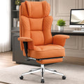 Office Desk Chair, High-Back Big and Tall Leather Chair with Footrest, Ergonomic Reclining Computer Chairs, Comfy Executive Wide Chair with Lumbar Support, Adjustable Padded Armrests, 400LBS (Organge)