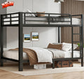 SIMPLEZC Upgraded Version Thickened Heavy-Duty Metal Full XL Over Full XL Bunk Bed, Higher Quality & Stronger Steel Bunk Bed Full XL Size with Ladder and Guard Rail for Adults (Black, Full XL)