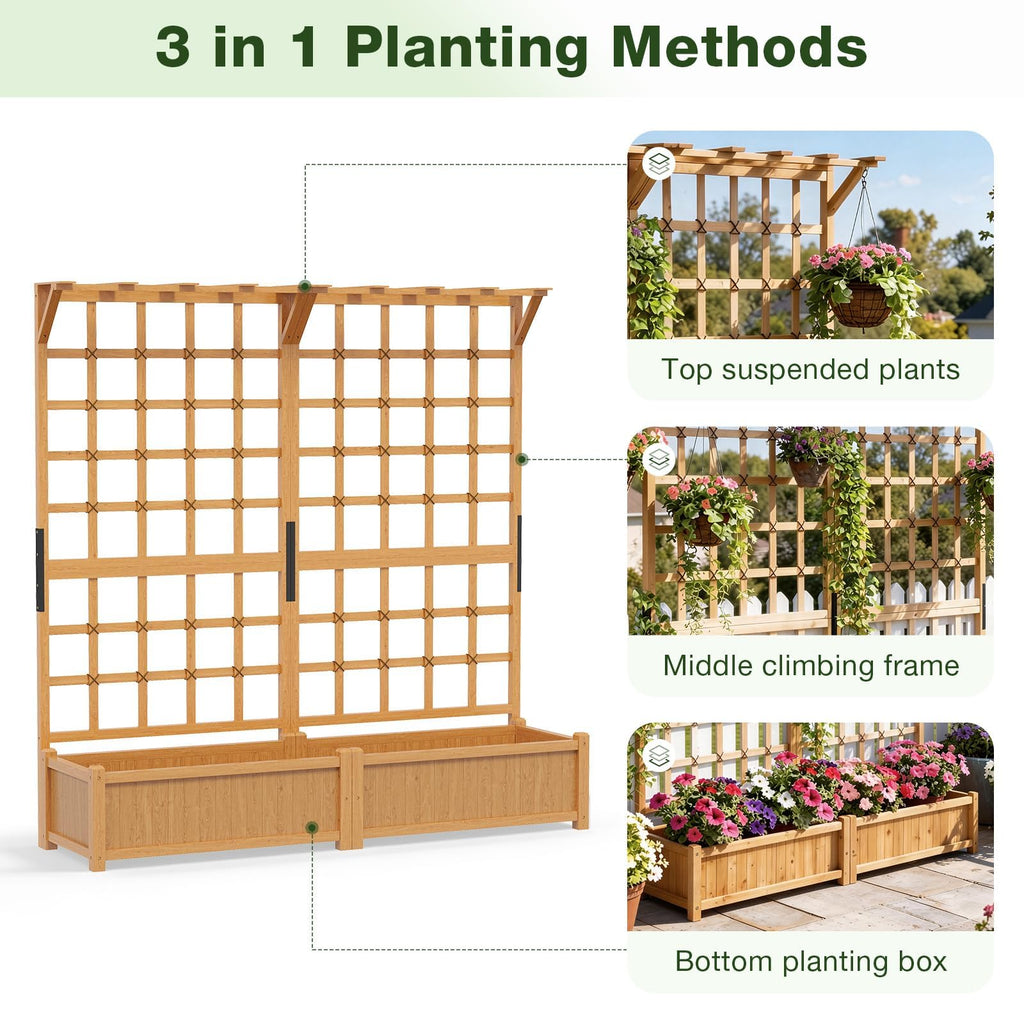 Aoxun 108" Raised Garden Bed with Trellis, Wood Planter Container with Hanging Roof & Garden Boxes for Climbing Plants Flowers Vine (3 piece)