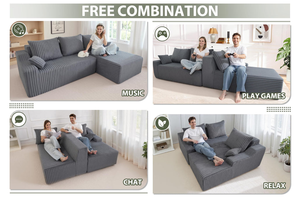 HABUTWAY 94'' Cloud Sectional Couch, Boneless Sofa with Deep Seat, Modular Comfy L-Shape Couch with Chaise for Living Room Bedroom, No Assembly Required(Grey,Right Facing Chaise)