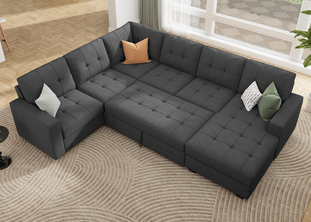 HONBAY Sectional Sleeper Sofa Pull Out Bed with Storage Chaise, Sleeper Sectional Sofa Couch, Sectional Sleeper Bed for Living Room, Dark Grey