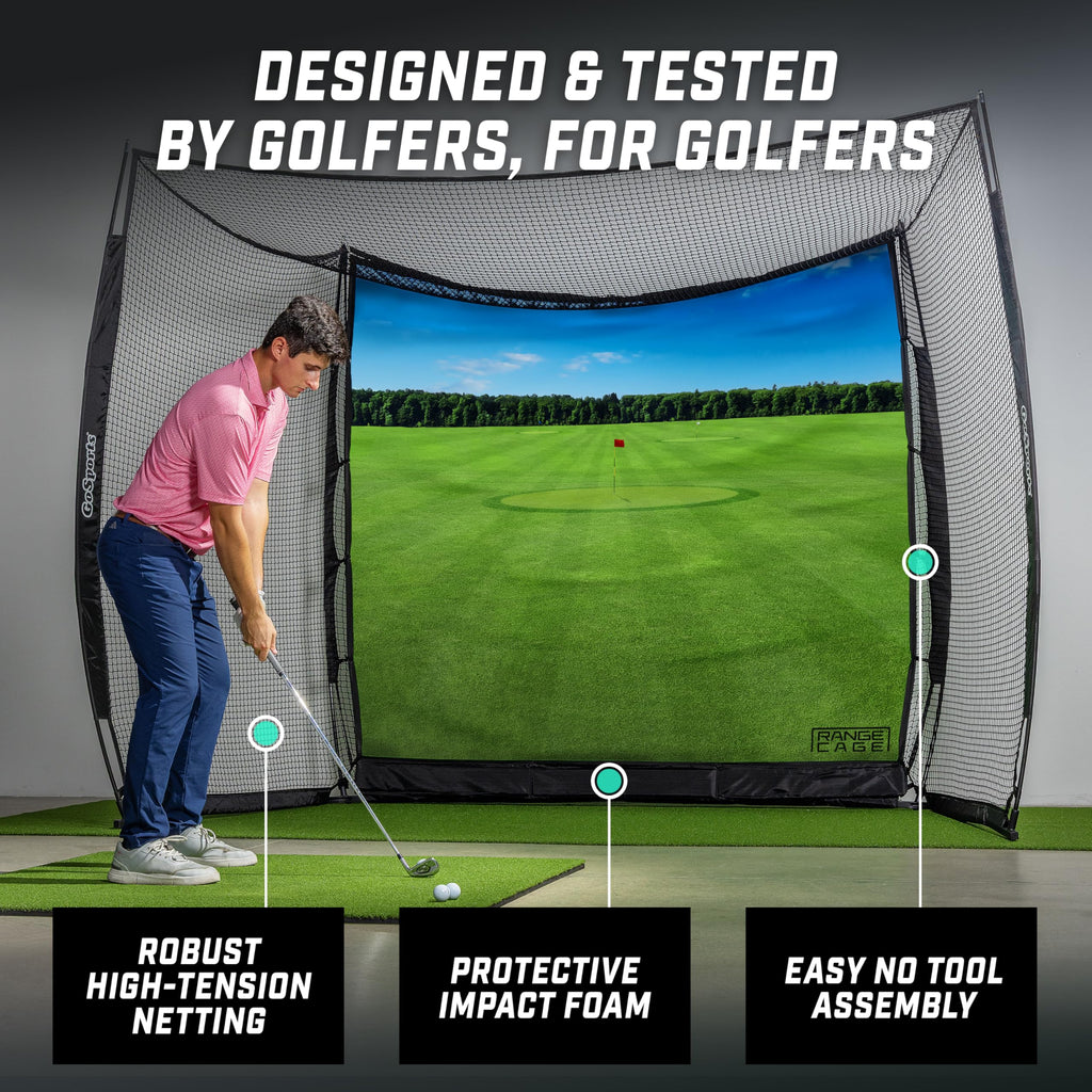 GoSports Range Cage 10 ft x 8 ft Golf Practice Hitting Net with Impact Screen