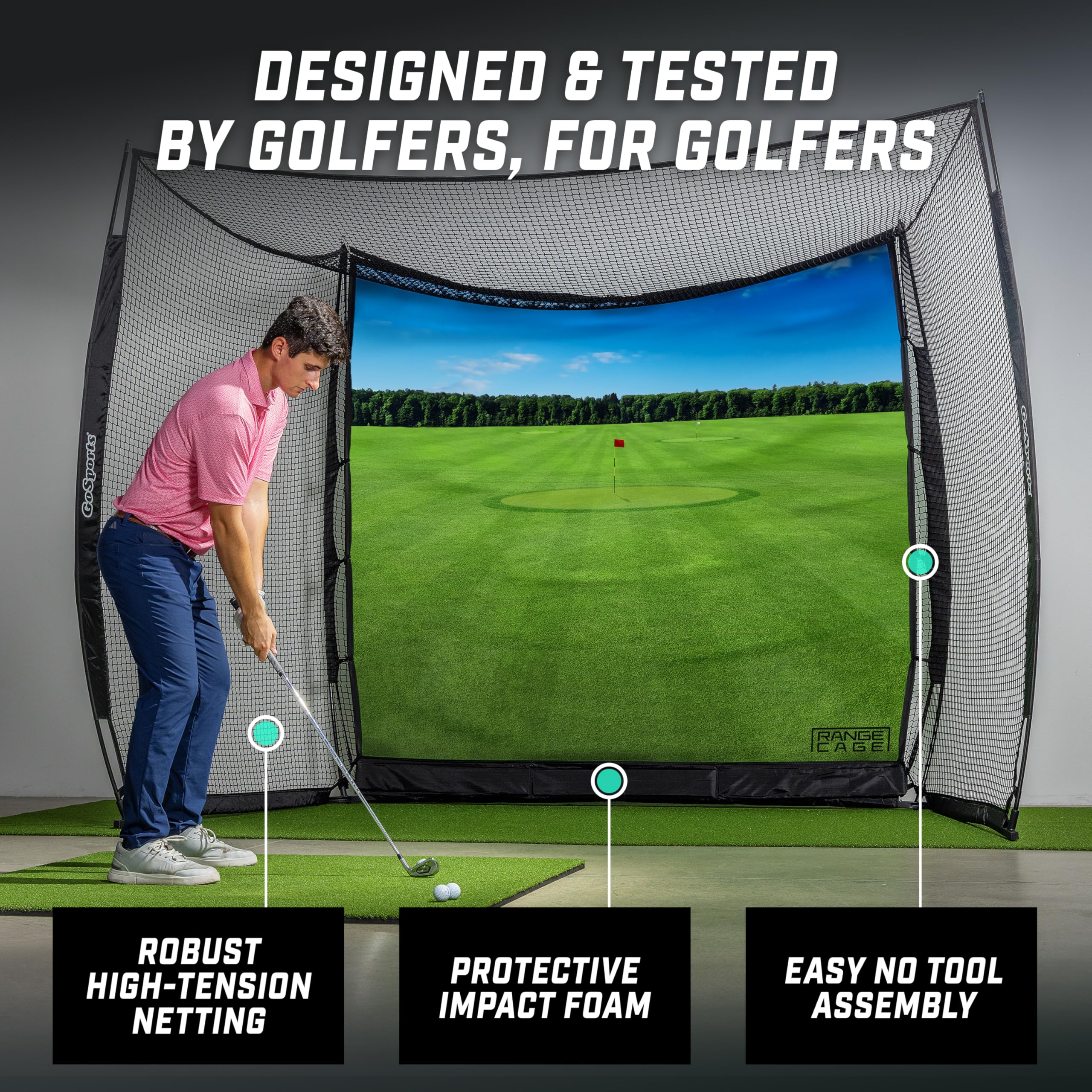 GoSports Range Cage 10 ft x 8 ft Golf Practice Hitting Net with Impact Screen