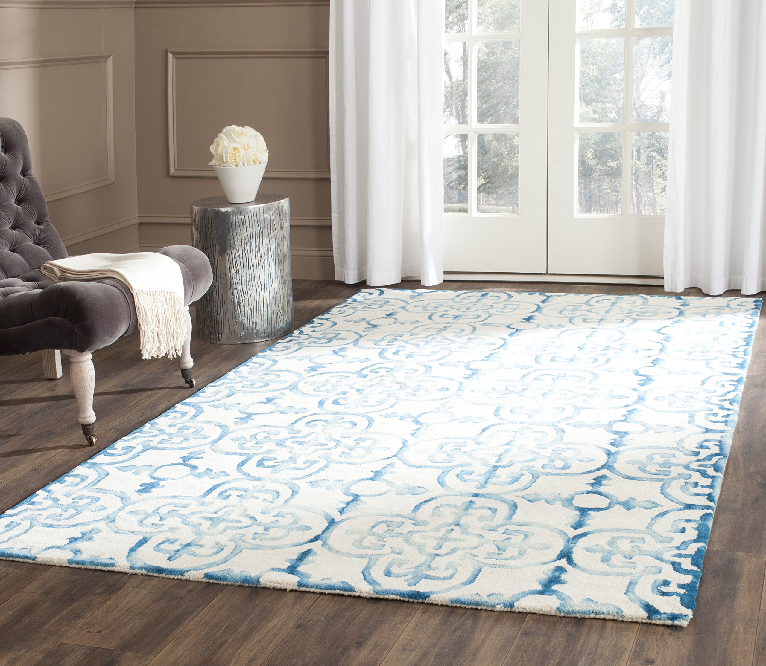 SAFAVIEH Dip Dye Collection Area Rug - 10' x 14', Ivory & Turquoise, Handmade Moroccan Watercolor Wool, Ideal for High Traffic Areas in Living Room, Bedroom (DDY711H)