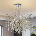 KVTOEP Modern Crystal Tree Branches Chandelier, 30in Silver 10 Lights Large Ceiling Hanging Light for Dining Room, Round Raindrop Pendant Light Fixture