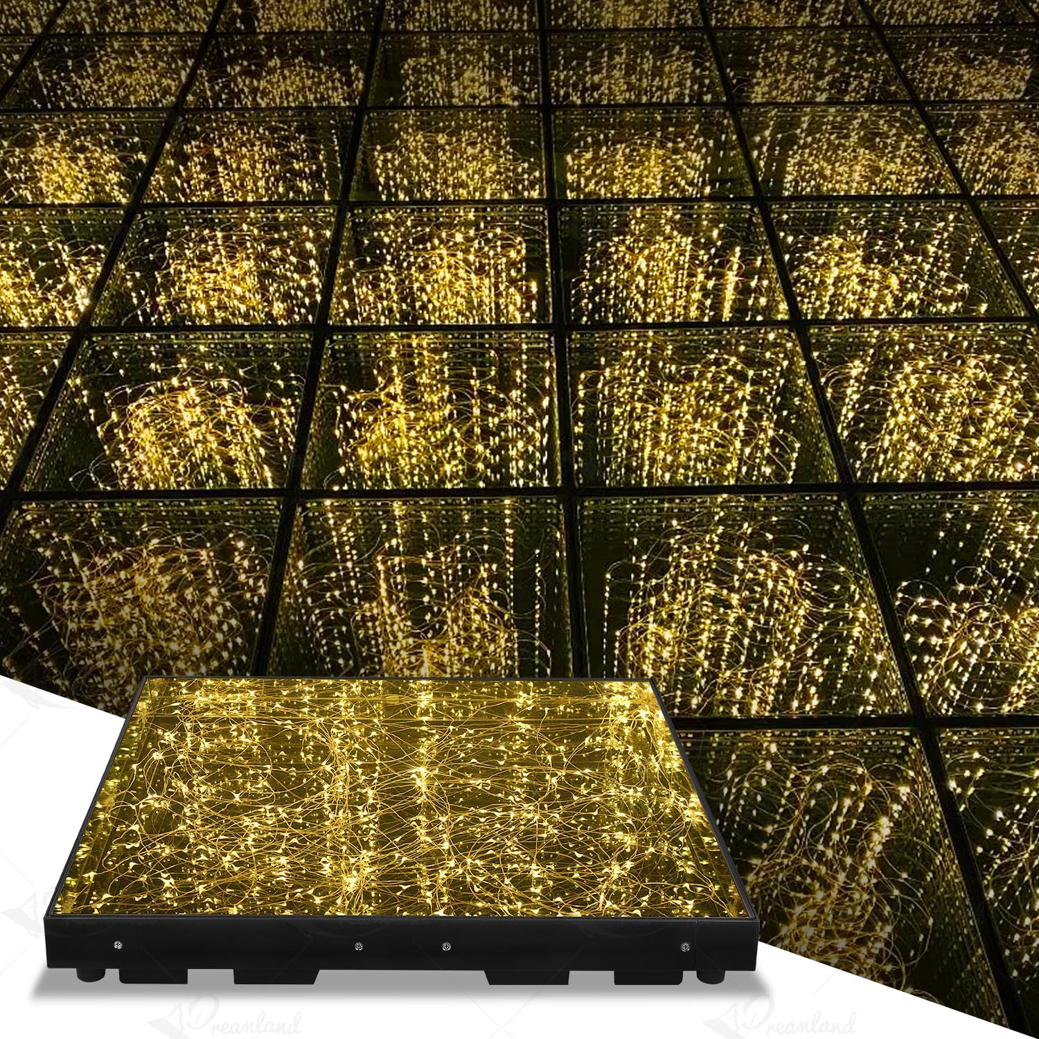 MOKA SFX 3D Mirror Gold Led Dance Floor Panels with Filght Case Nightclub Decoration Wedding Party Dancing Floor Tiles 8.2ft x 8.2ft 25pcs/lot (Magnetic)