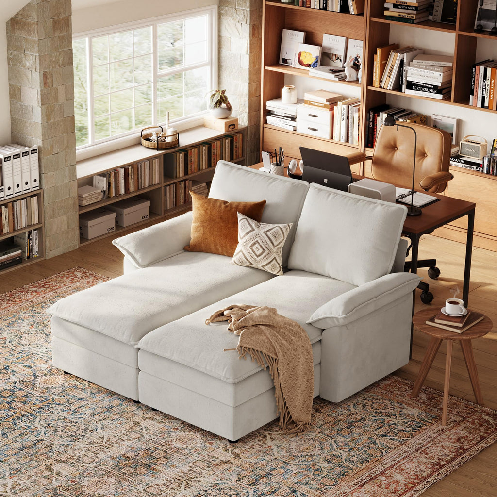 LINSY HOME Modular Sofa Chaise Lounge, 65" Cloud Sofa Bed Lounge with Armrests, Chenille Sleeper Sofa for Living Room, Apartment, Home Theater, Beige