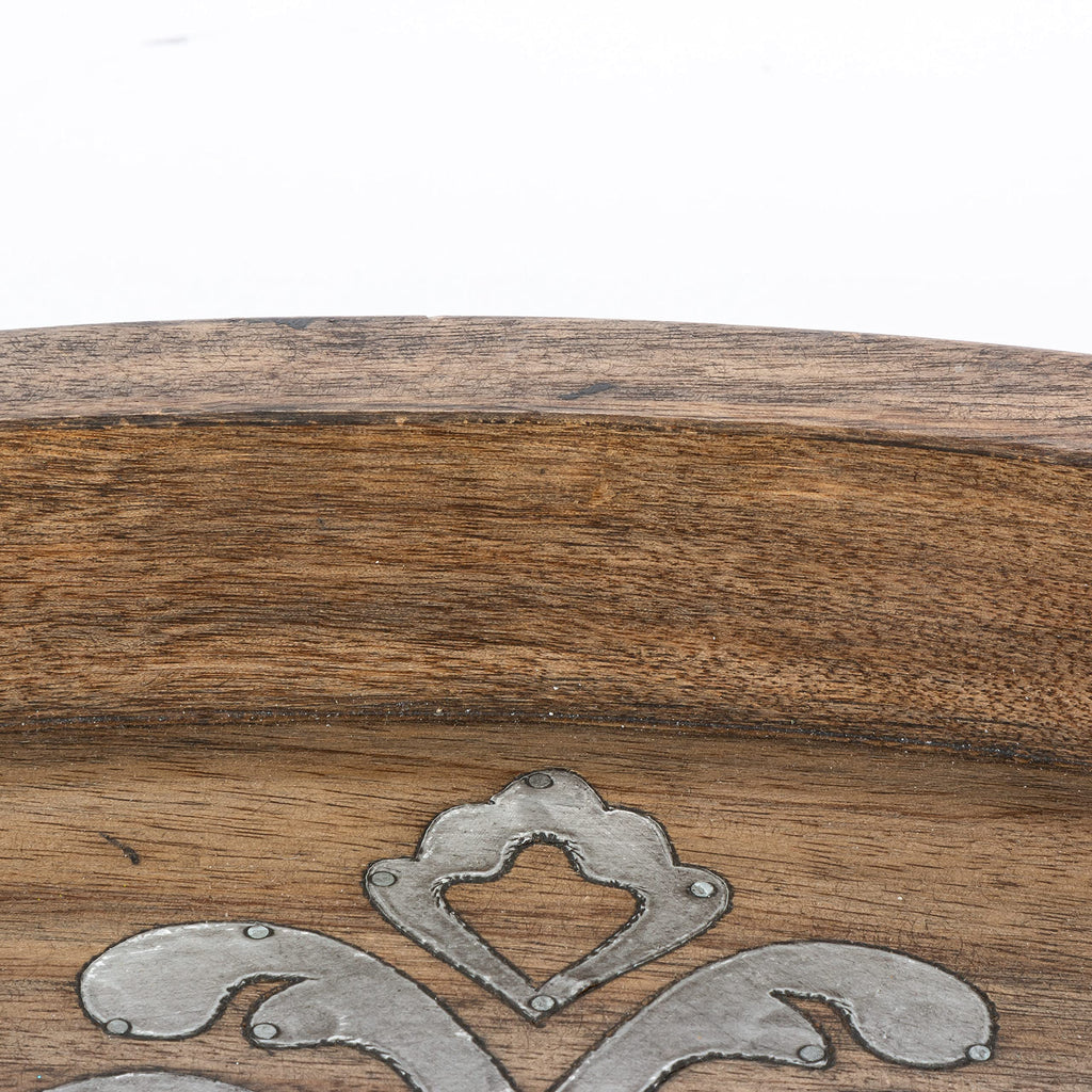 Medium 20.75-Inch Long Wood and Metal Heritage Collection Oval Tray