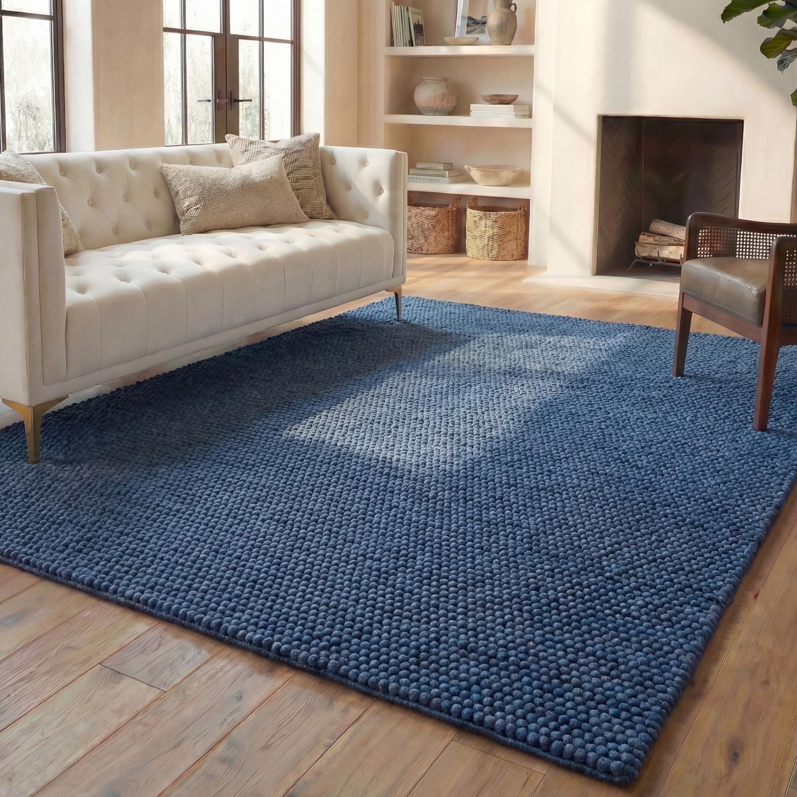 SAFAVIEH Area Rug 8x10 - Natura Collection - Large - Navy & Blue, Handmade Wool Blend, Textured Design, Ideal for Living Room, Bedroom, Dining Space (NAT620M)