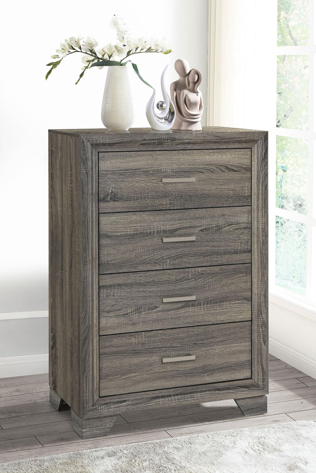 Coaster Home Furnishings - Wright - Wood - 4-Drawer Chest with Bar Handles, Mitered Trim and Laminate Surfaces - Transitional - Bedroom - Brown Oak - 223345