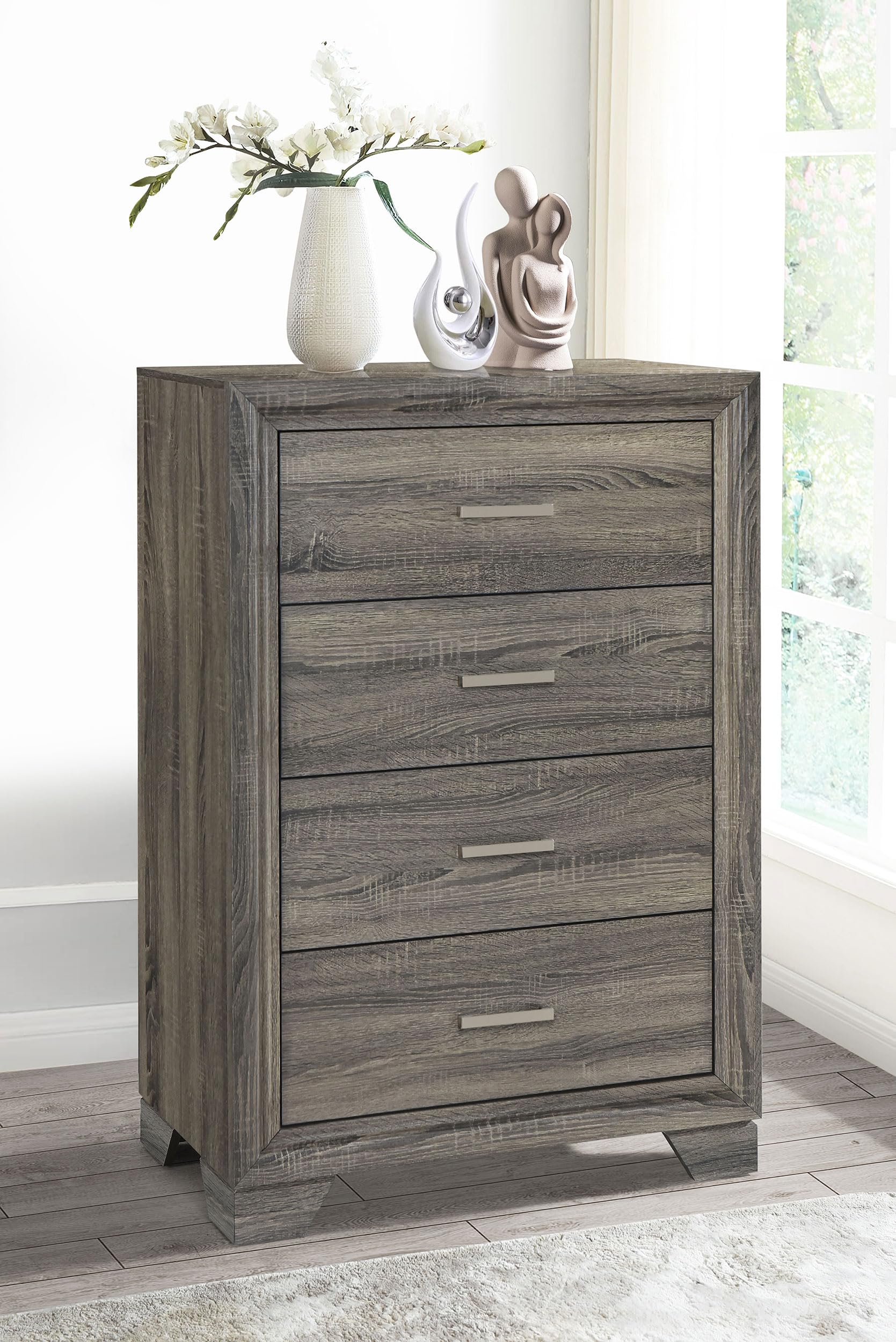 Coaster Home Furnishings - Wright - Wood - 4-Drawer Chest with Bar Handles, Mitered Trim and Laminate Surfaces - Transitional - Bedroom - Brown Oak - 223345