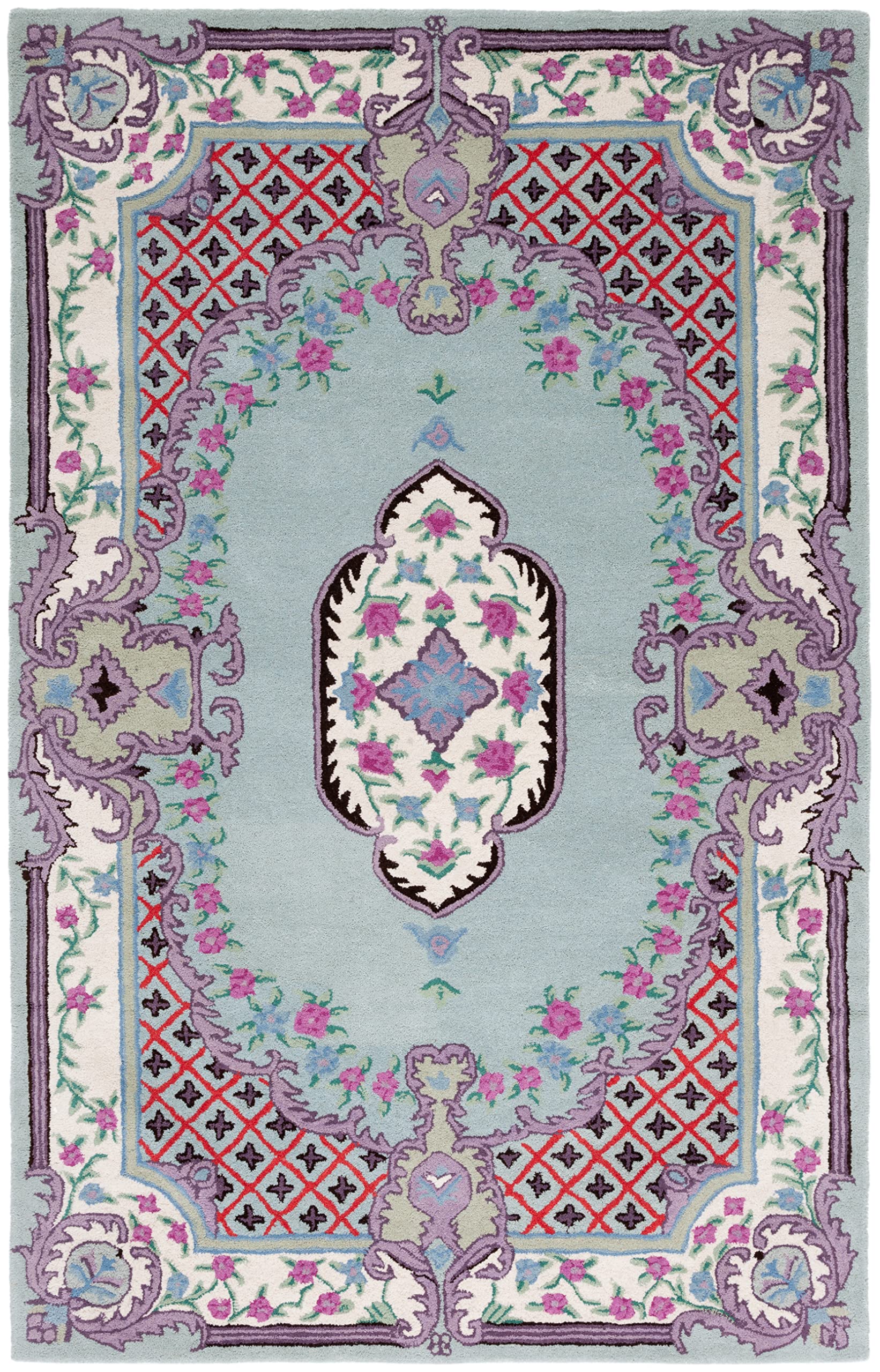 SAFAVIEH Bellagio Collection 8' x 10' Light Green/Ivory BLG535Y Handmade Medallion Premium Wool Living Room Dining Bedroom Area Rug