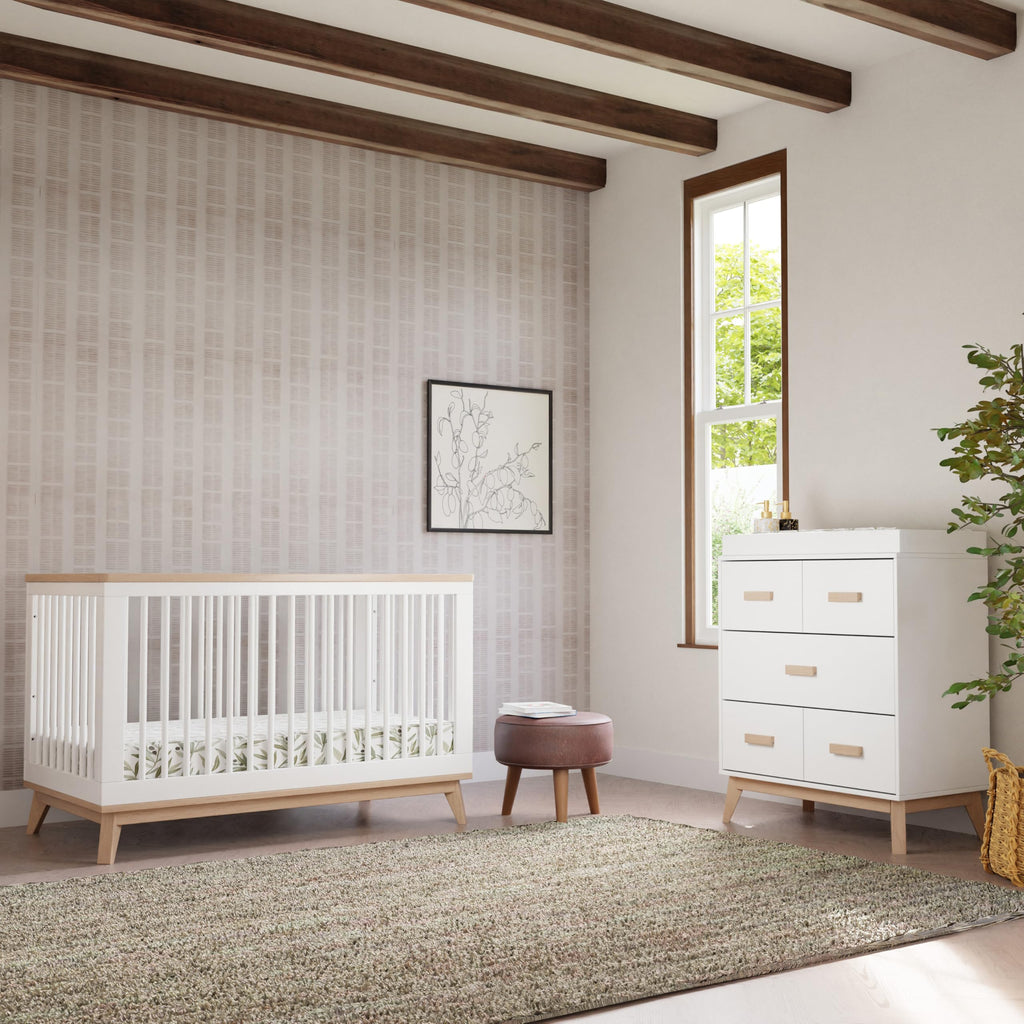 Babyletto Scoot 3-in-1 Baby Crib Convertible to Wooden Toddler Bed, Daybed - GREENGUARD Gold Certified - Easy Assembly, Made of 100% Solid Wood - Includes Toddler Conversion Kit - White/Washed Natural
