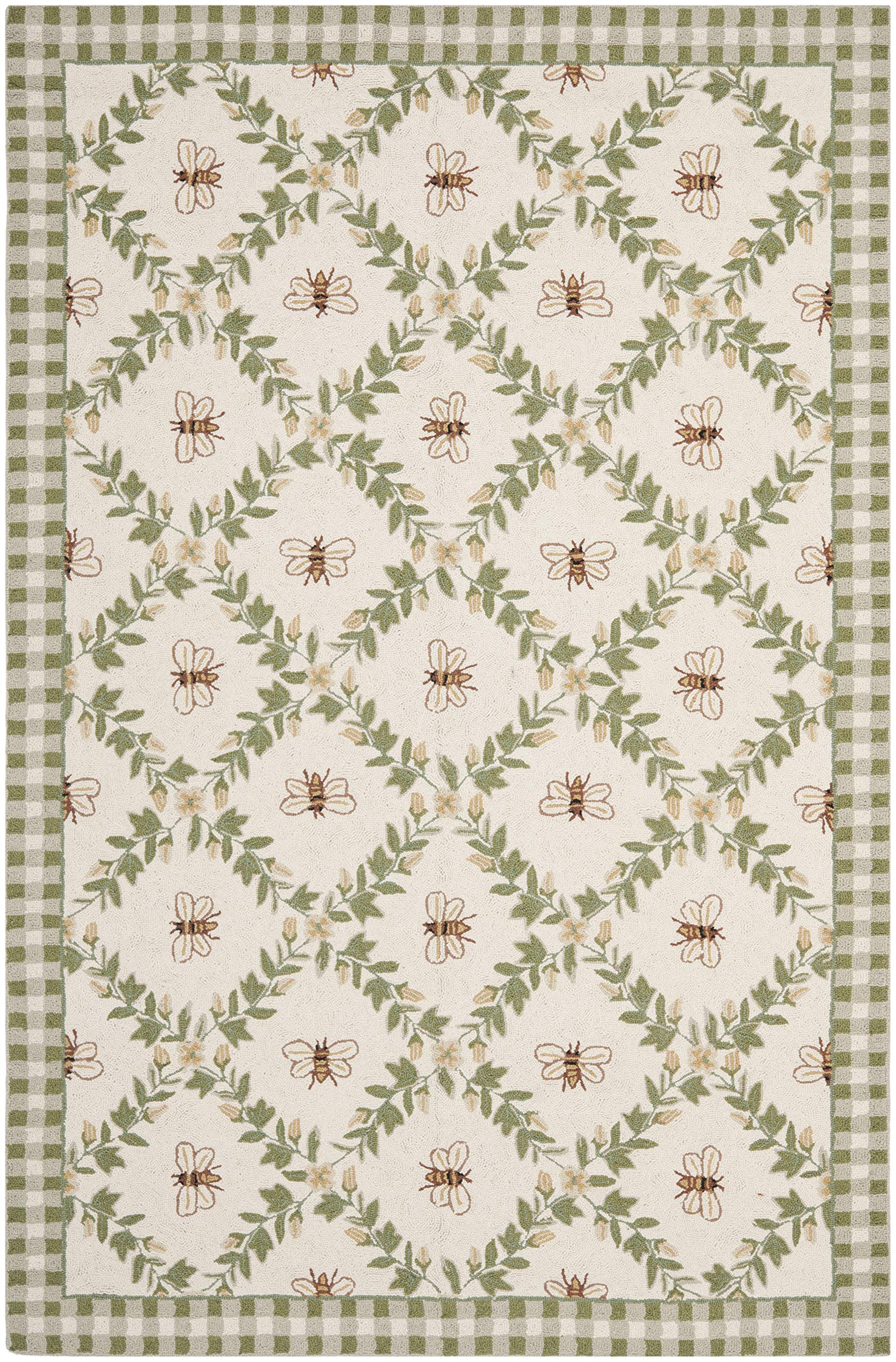 SAFAVIEH Area Rug 8x10 - Chelsea Collection - Large - Ivory & Green, Hand-Hooked Wool, French Country Design, Ideal for Living Room, Bedroom, Office, Dining Space (HK55A)