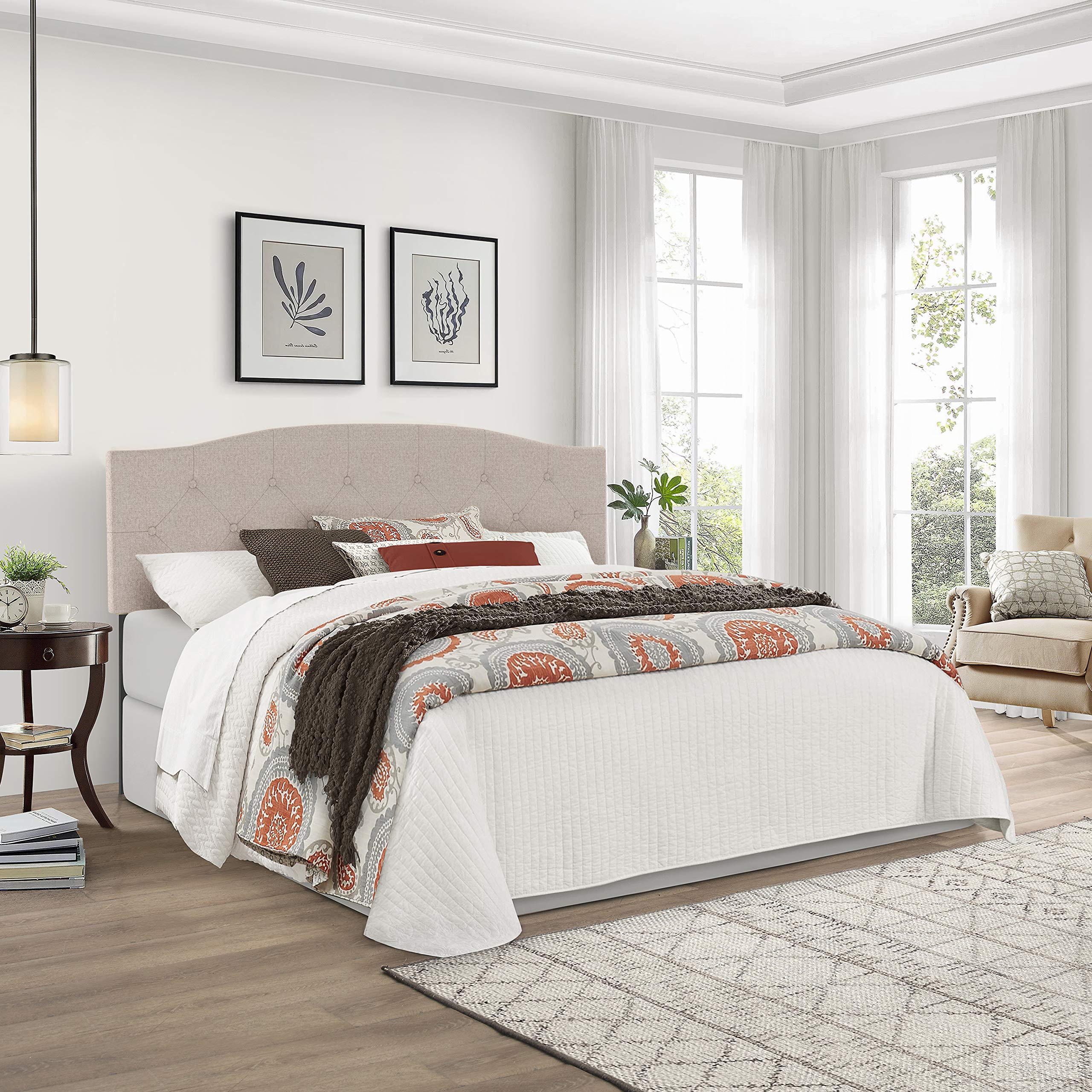 Hillsdale Provence Upholstered King/Cal King Size Headboard with Frame, Light Beige, 2694HKRL