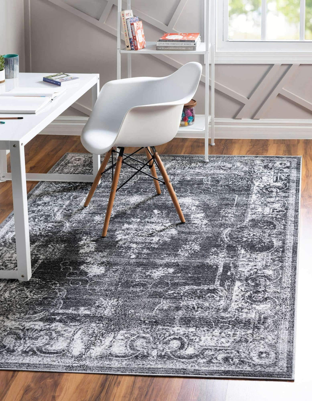 Unique Loom Aarhus Collection Vintage Border Area Rug (10' 0 x 13' 0 Rectangular, Charcoal/Ivory)