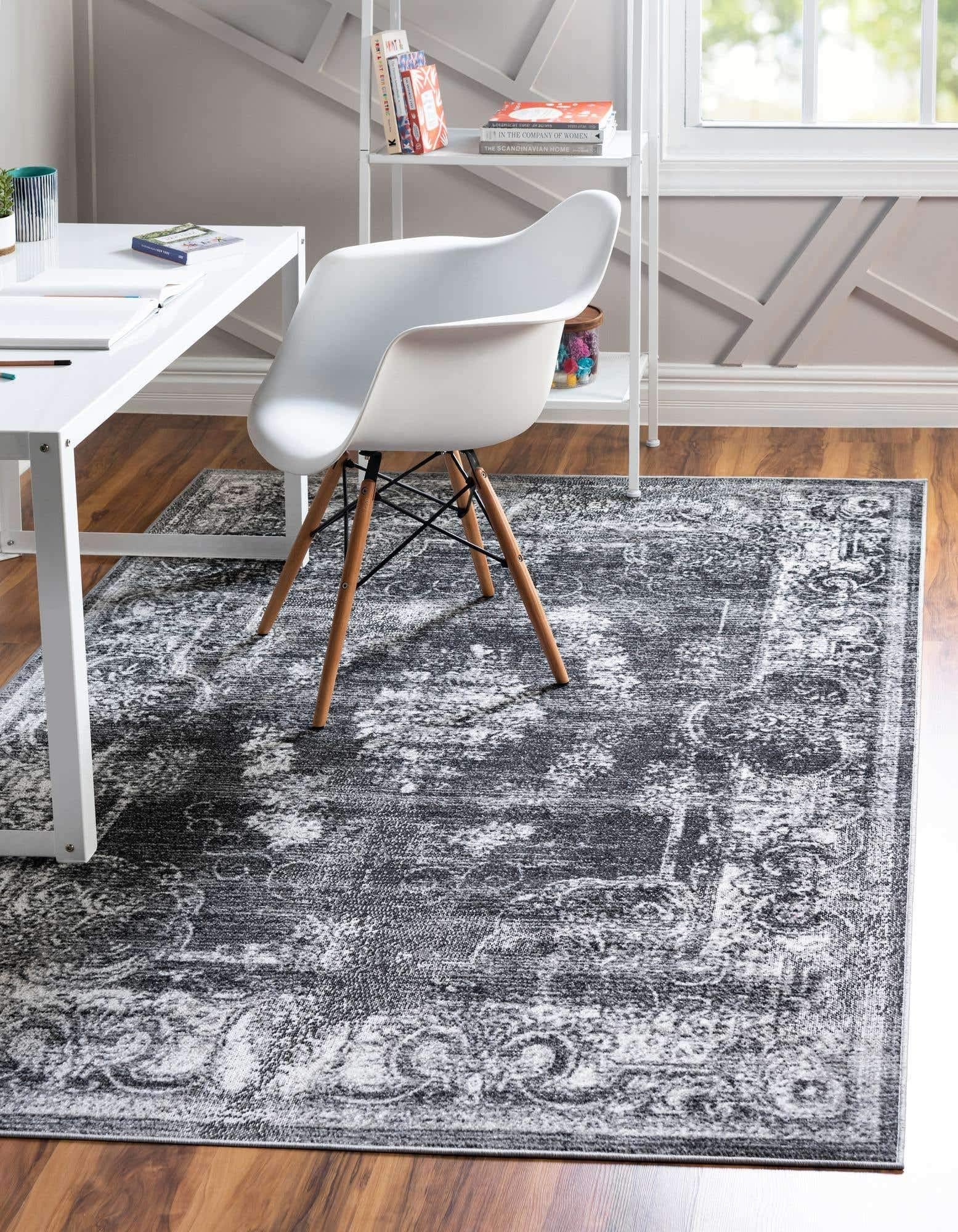 Unique Loom Aarhus Collection Vintage Border Area Rug (10' 0 x 13' 0 Rectangular, Charcoal/Ivory)