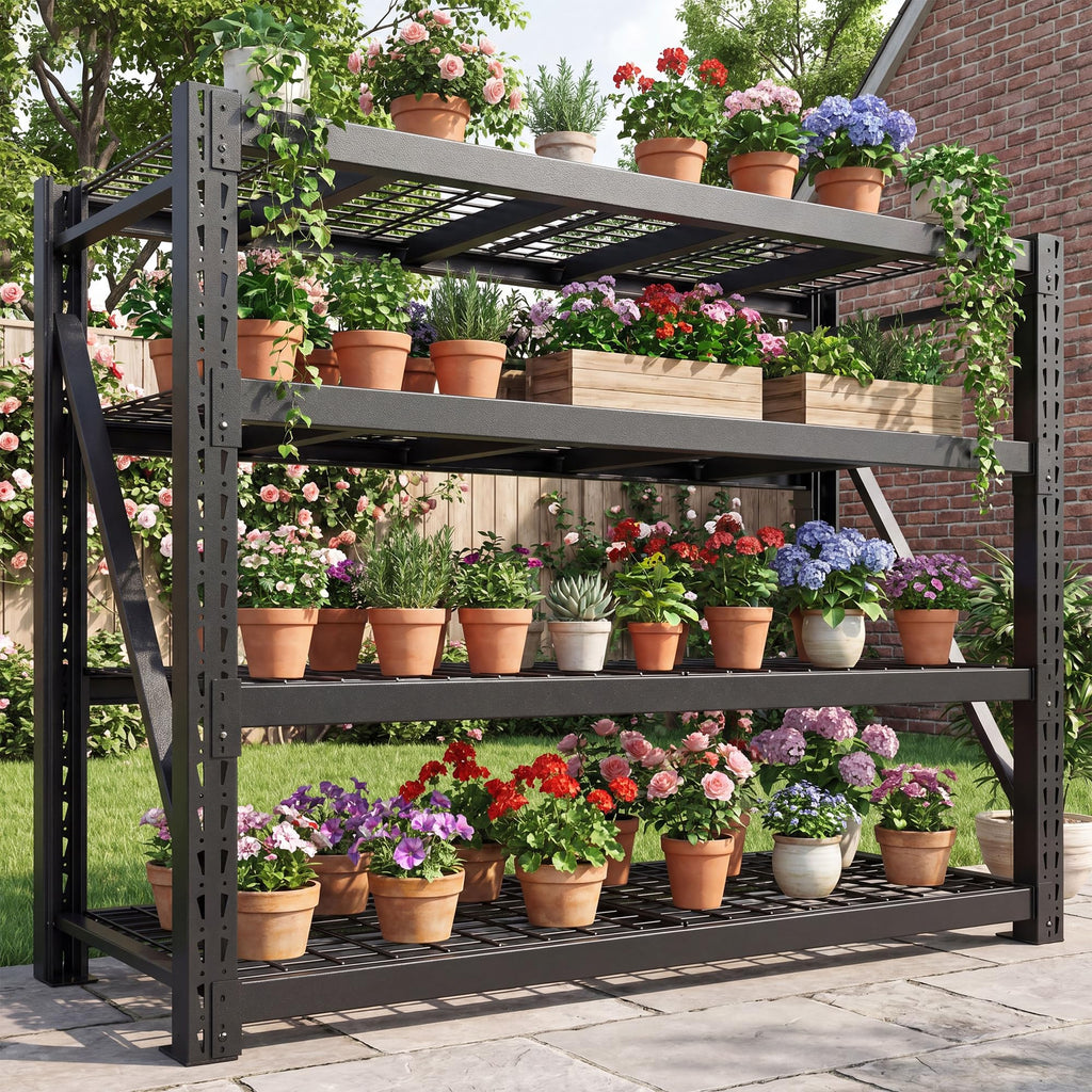Bepatio 11000LBS Heavy Duty Garage Shelving, 4-Tier Adjustable Storage Shelves Metal Shelving, Industrial Shelf for Basement Warehouse Commercial Garage Shop, 72" H× 60" W × 24" D, Black