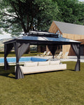 Double Roof Protection, 10'x12' Hardtop Aluminum Gazebo with Netting & Curtains, Permanent Polycarbonate Pavilion for Patio, Backyard, and Lawn (Gray)