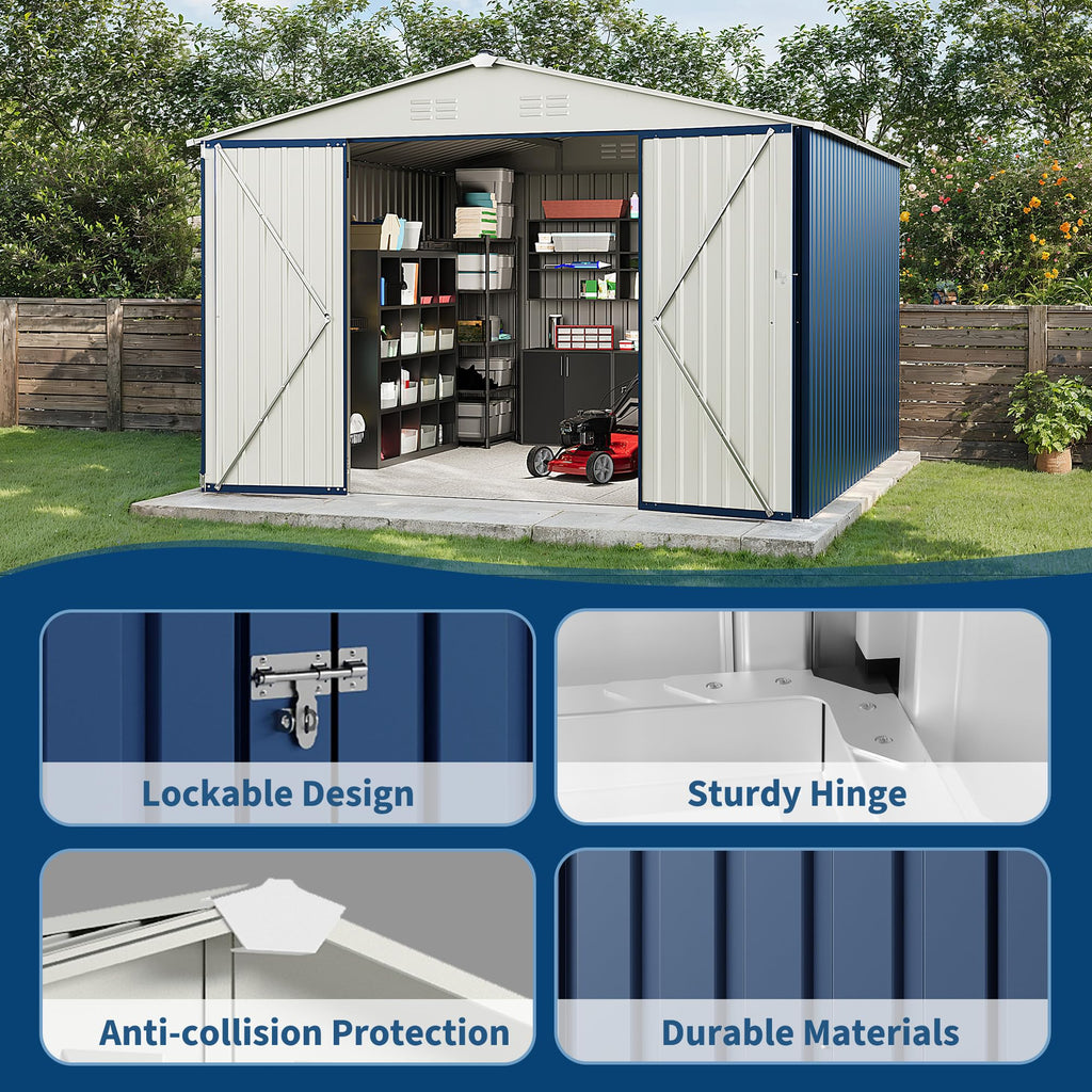 Garvee 10 X 10 FT Outdoor Storage Shed,Metal Garden Sheds&Outdoor Storage Clearance, Large Outdoor Storage Shed for Tools, Lawn Equipment, Garden Supplies - All Weather Lockable Metal Shed