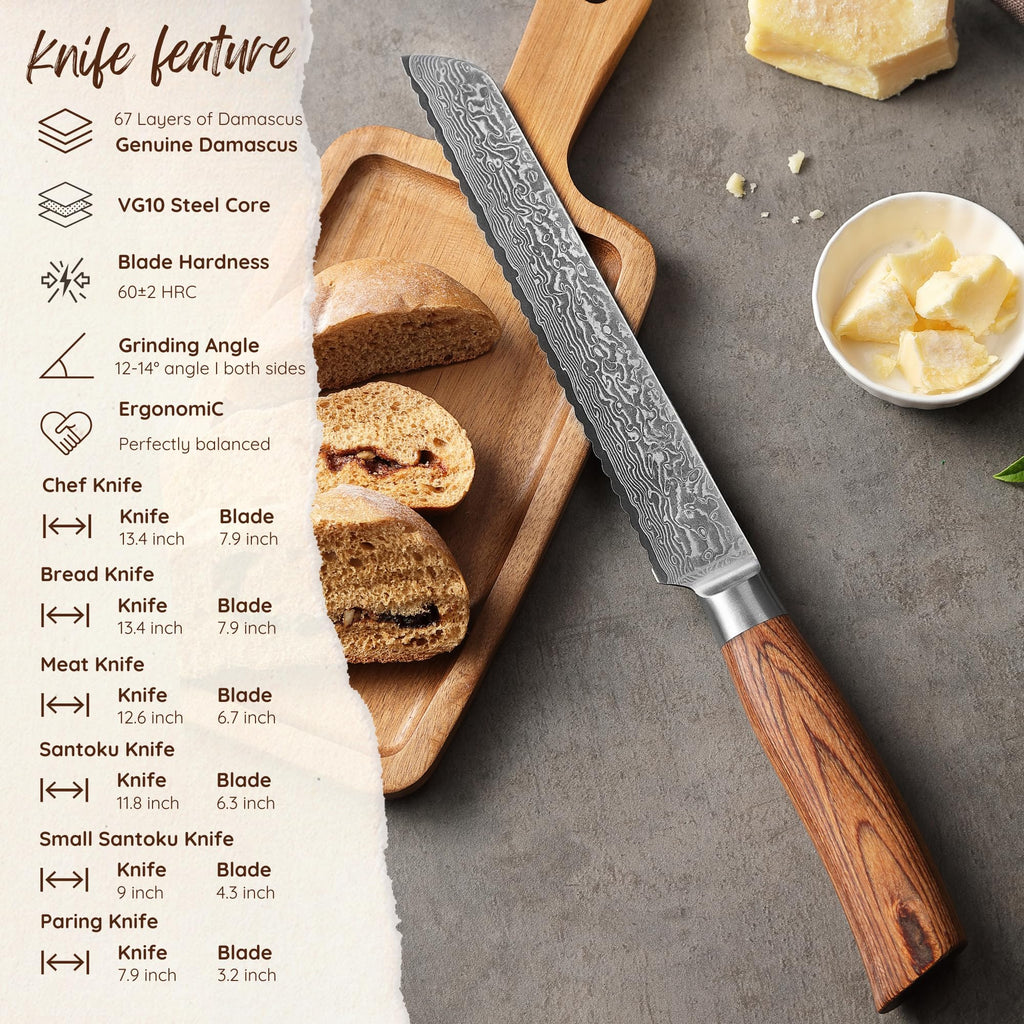 Wakoli EDIB Pro 6-Piece Damascus Knife Set – Professional Chef Knives Set with VG10 Core Blades, 67-Layer Damascus Steel and Ergonomic Pakkawood Handles – Premium Kitchen Knives in Elegant Gift Box