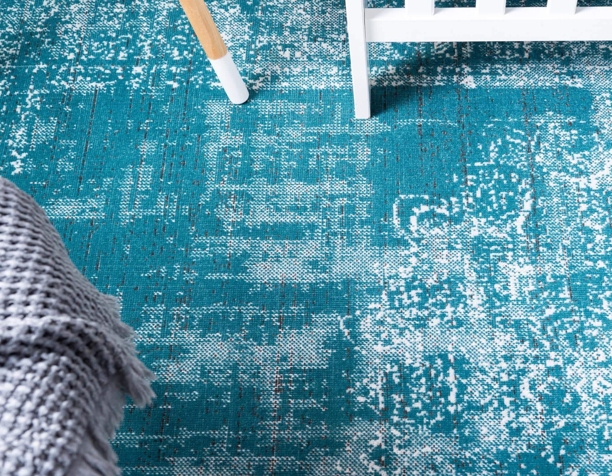 Unique Loom Aarhus Collection Vintage Border Area Rug (10' 0 x 13' 0 Rectangular, Teal/Ivory)
