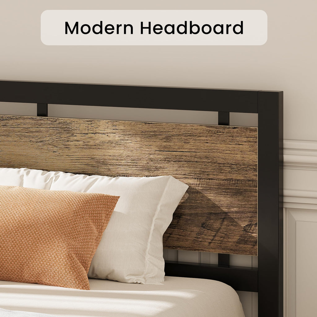 LIKIMIO California King Bed Frame with Headboard and Footboard, Metal Strong Supports, Easy Assembly, Noise-Free, No Box Spring Needed, Walnut