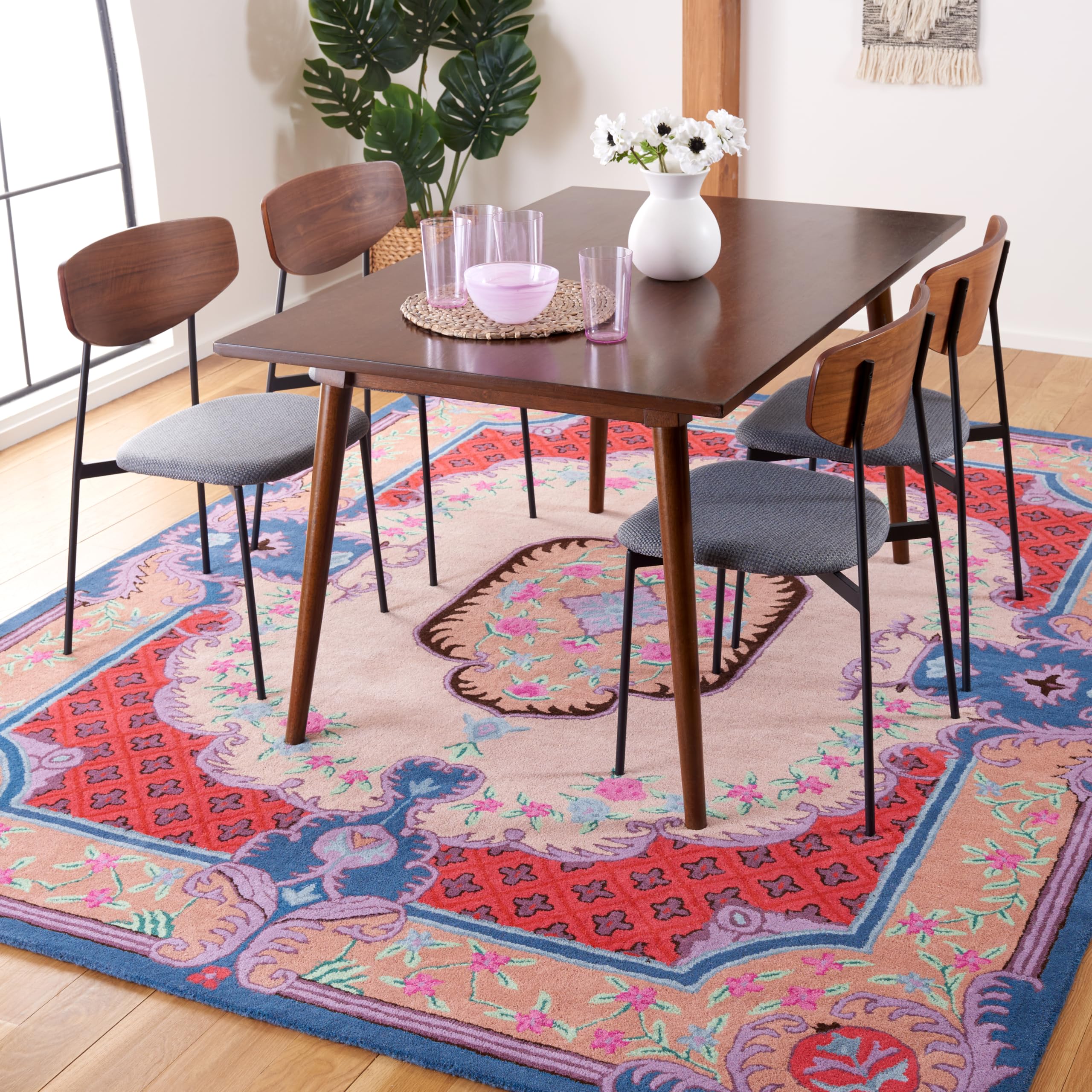 SAFAVIEH Area Rug 8x10 - Bellagio Collection - Large - Ivory & Pink, Handmade Wool, Medallion Design, Ideal for Living Room, Bedroom, Office, Dining Space (BLG535A)